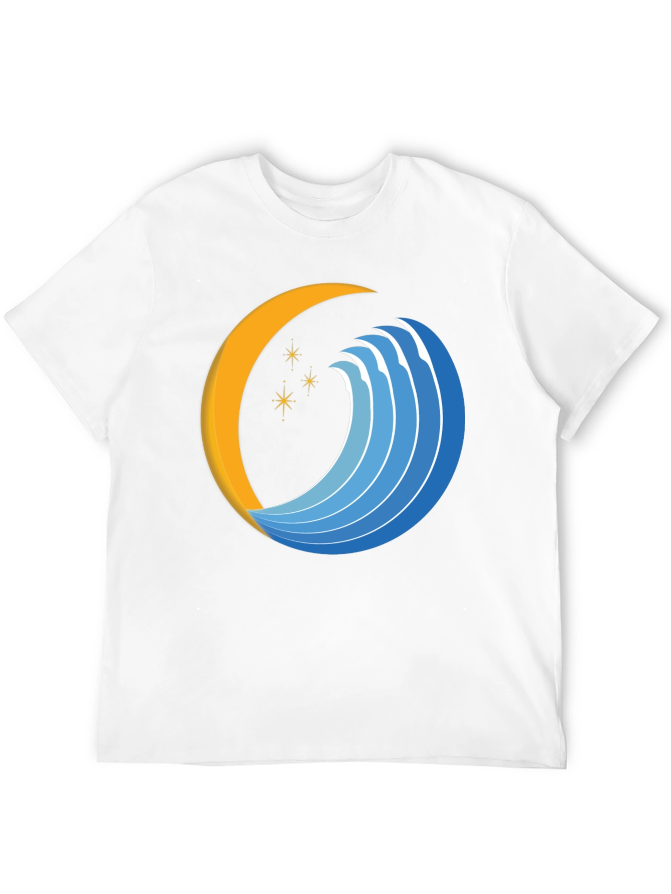 Abstract Crescent Moon Wave Graphic Black T-Shirt
