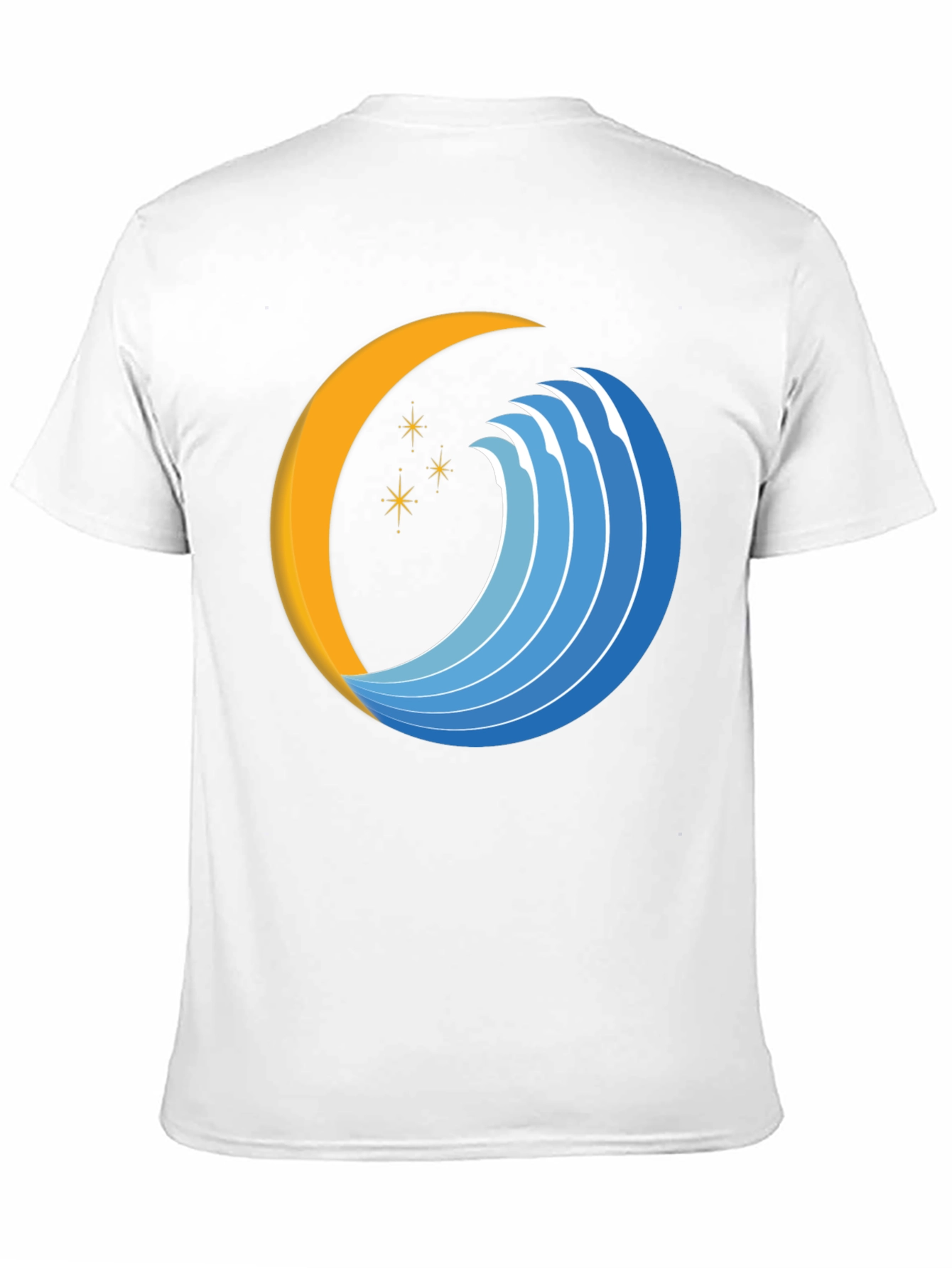 Abstract Crescent Moon Wave Graphic Black T-Shirt