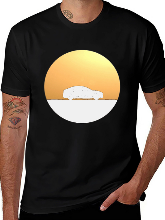 Sunset Car Graphic Tee - Stylish Black Cotton T-Shirt