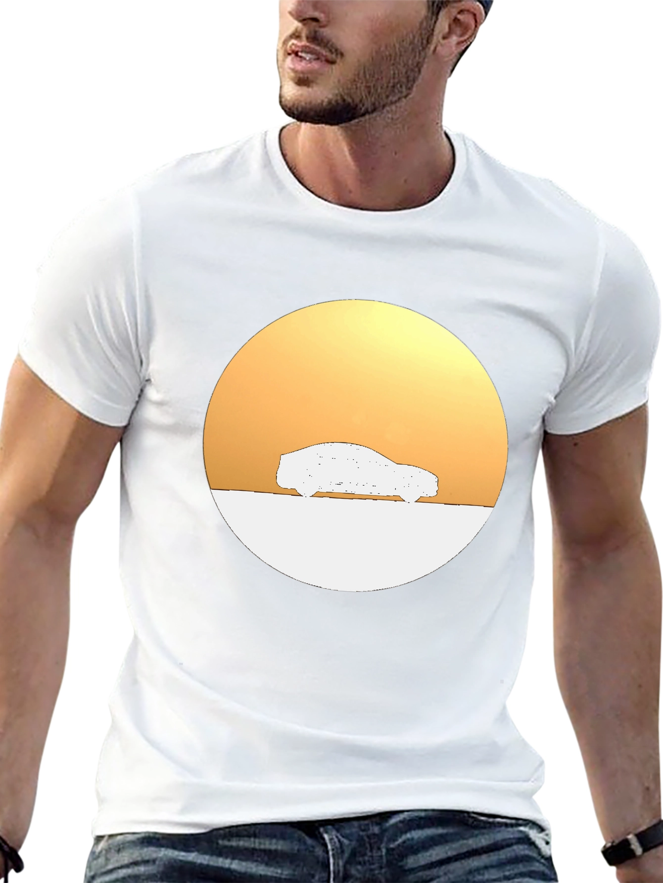 Sunset Car Graphic Tee - Stylish Black Cotton T-Shirt