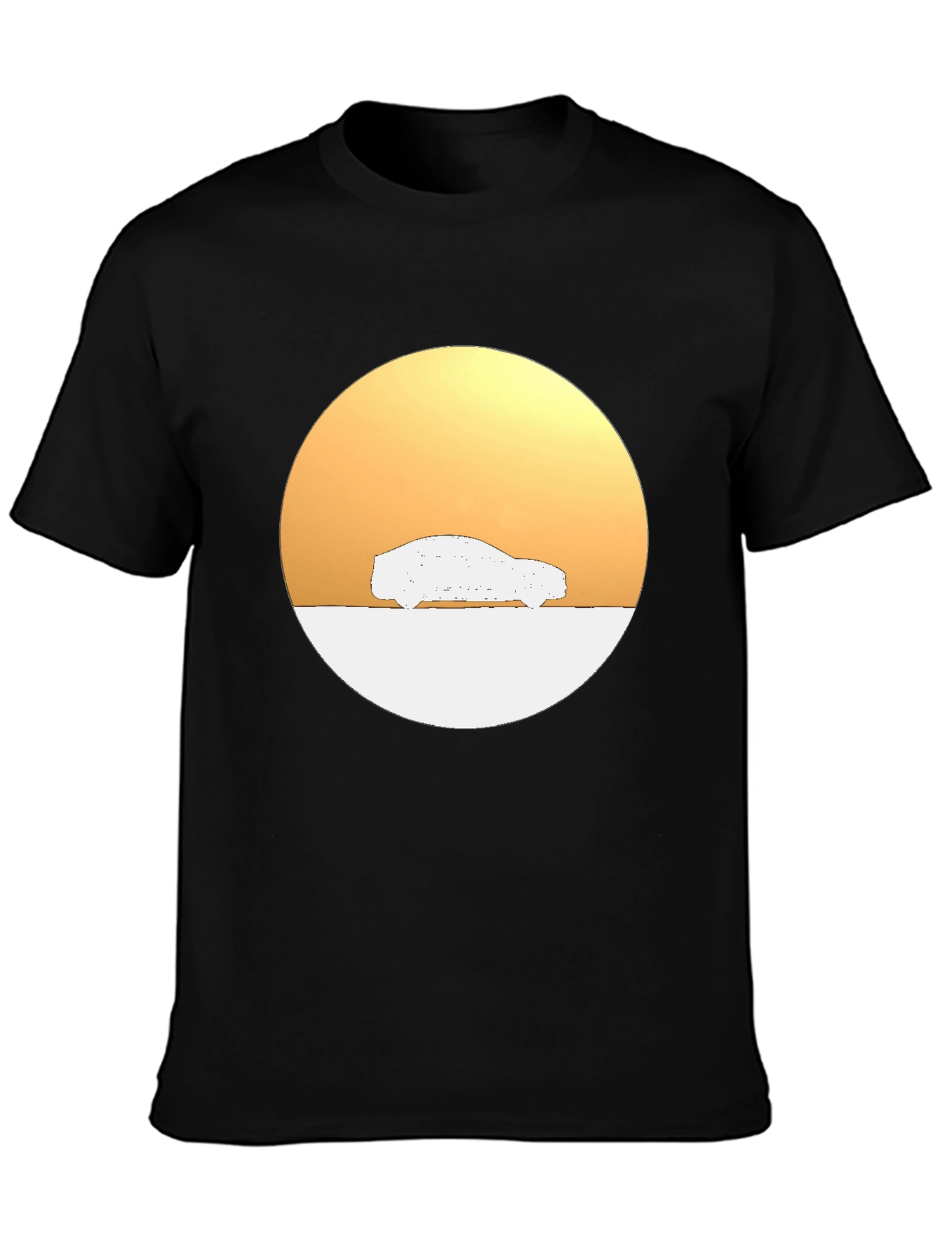 Sunset Car Graphic Tee - Stylish Black Cotton T-Shirt