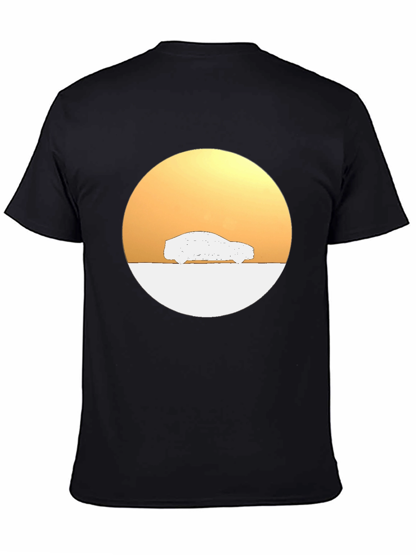 Sunset Car Graphic Tee - Stylish Black Cotton T-Shirt