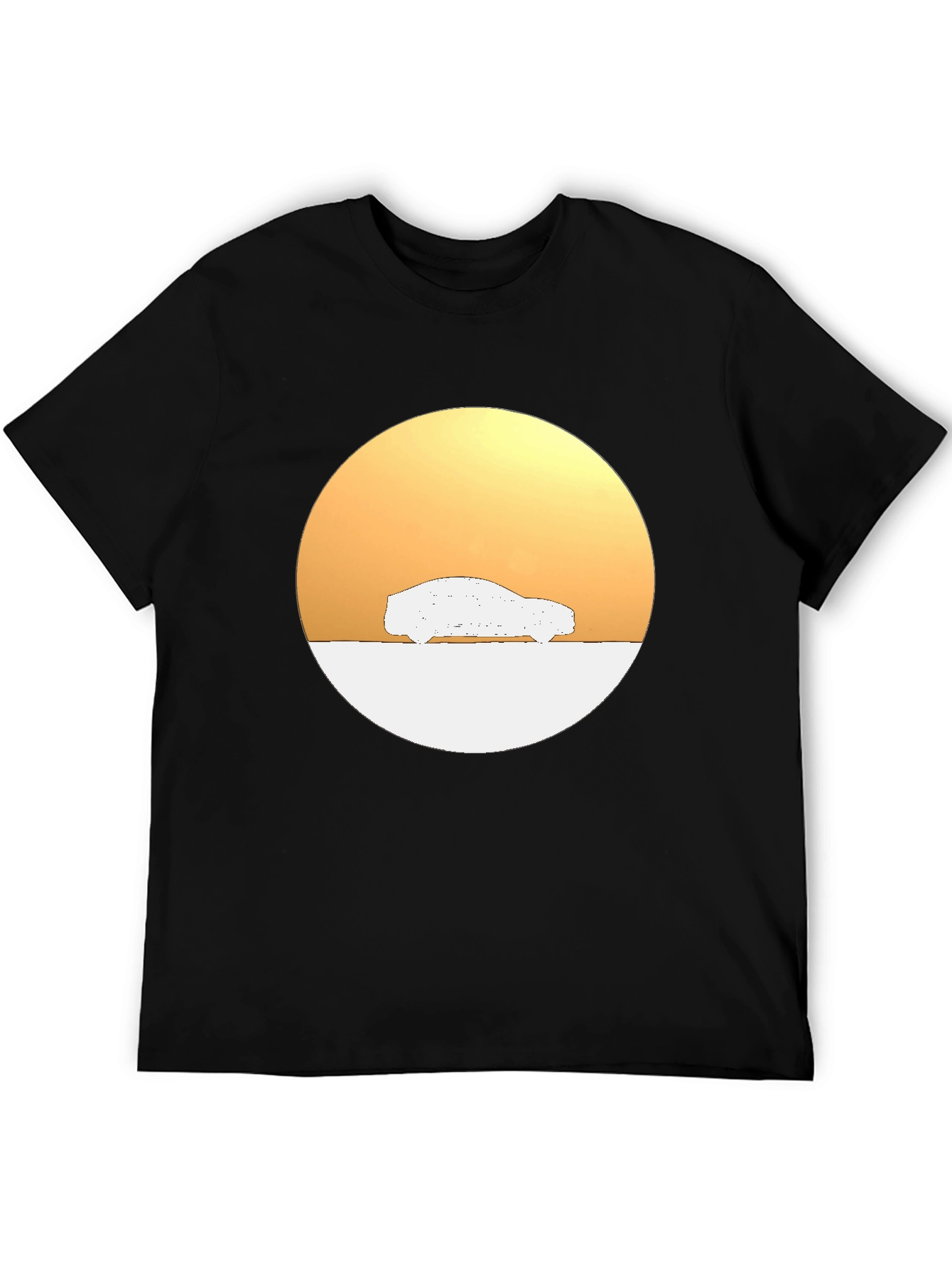 Sunset Car Graphic Tee - Stylish Black Cotton T-Shirt