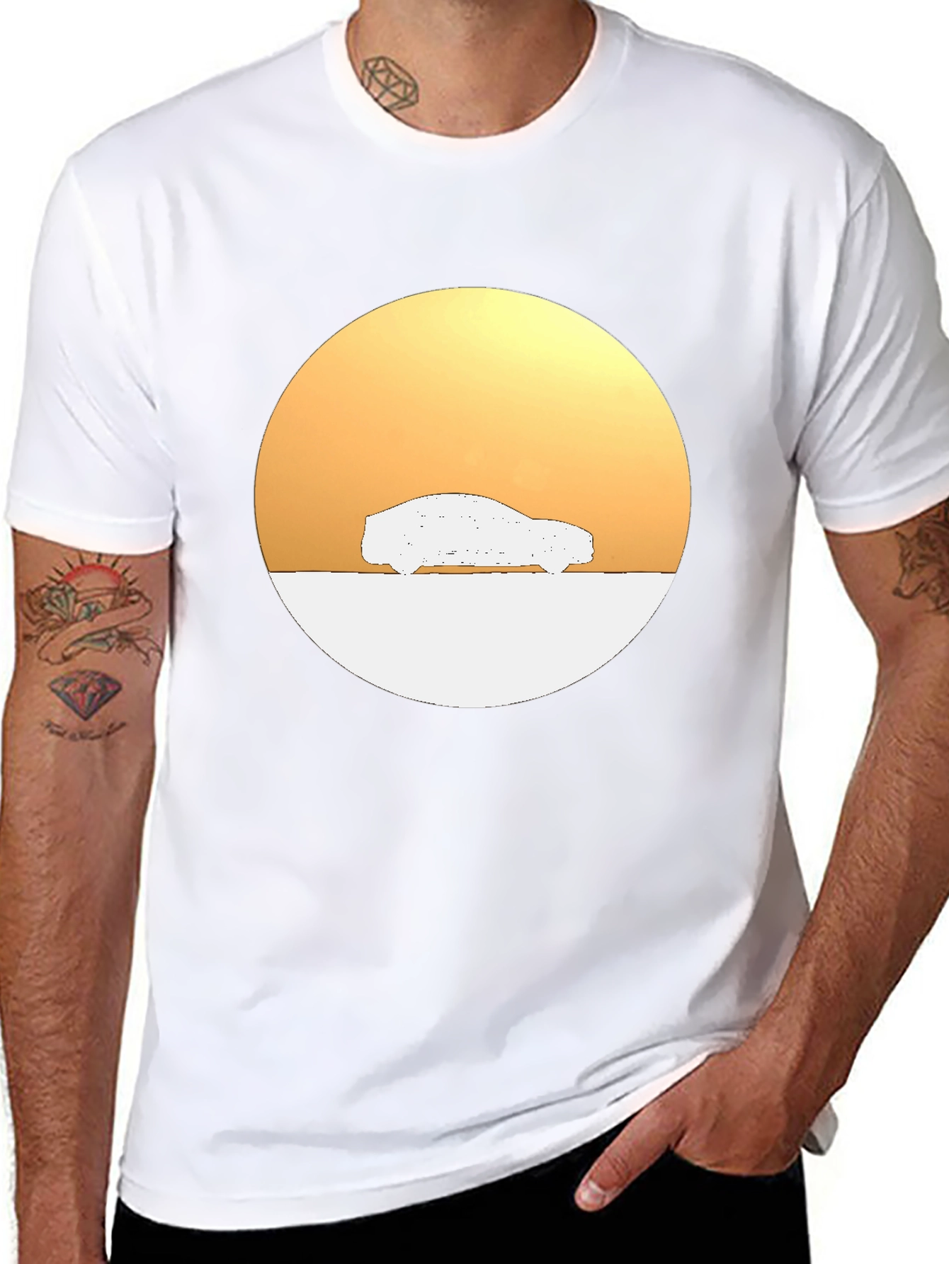 Sunset Car Graphic Tee - Stylish Black Cotton T-Shirt