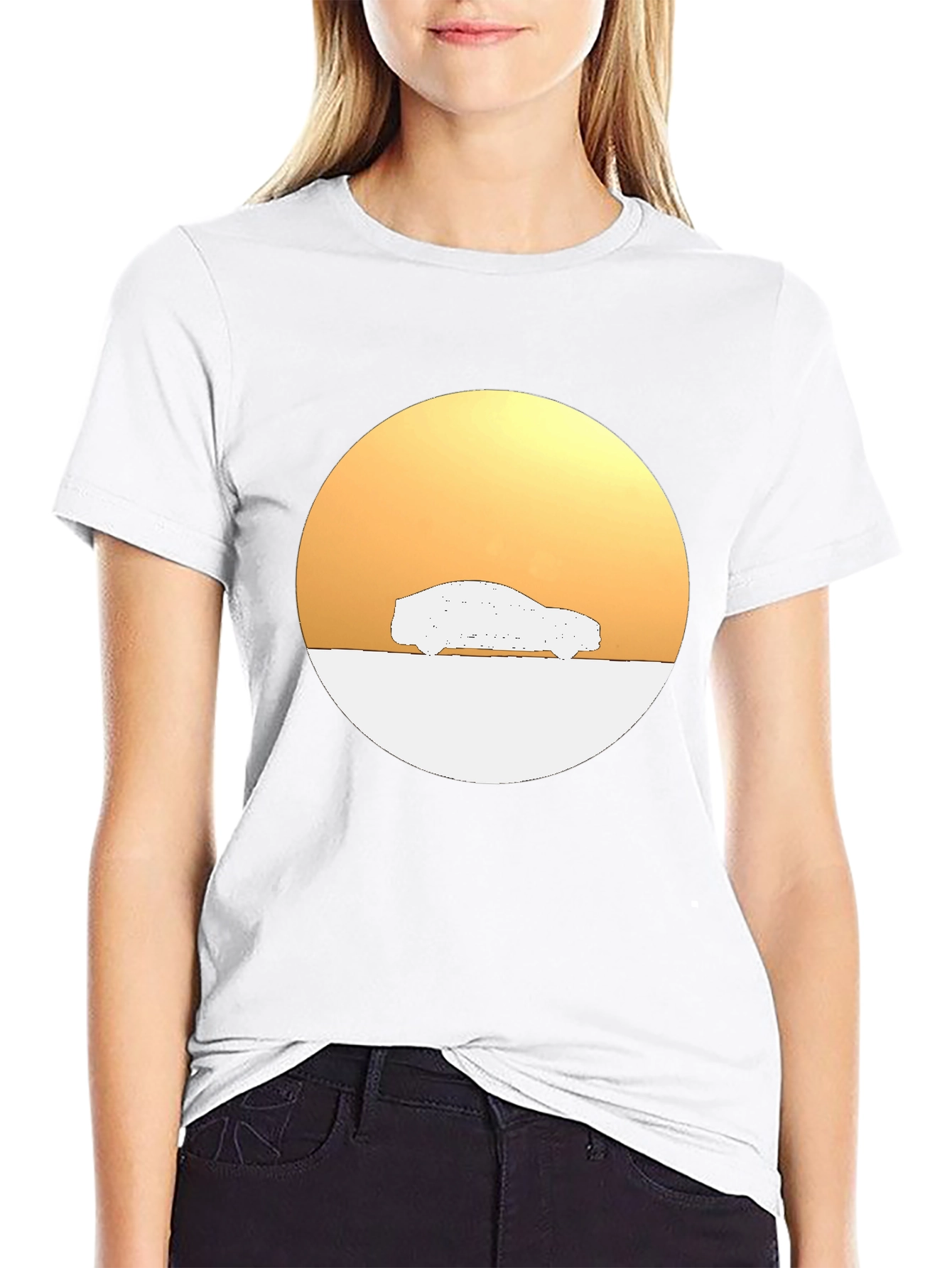 Sunset Car Graphic Tee - Stylish Black Cotton T-Shirt