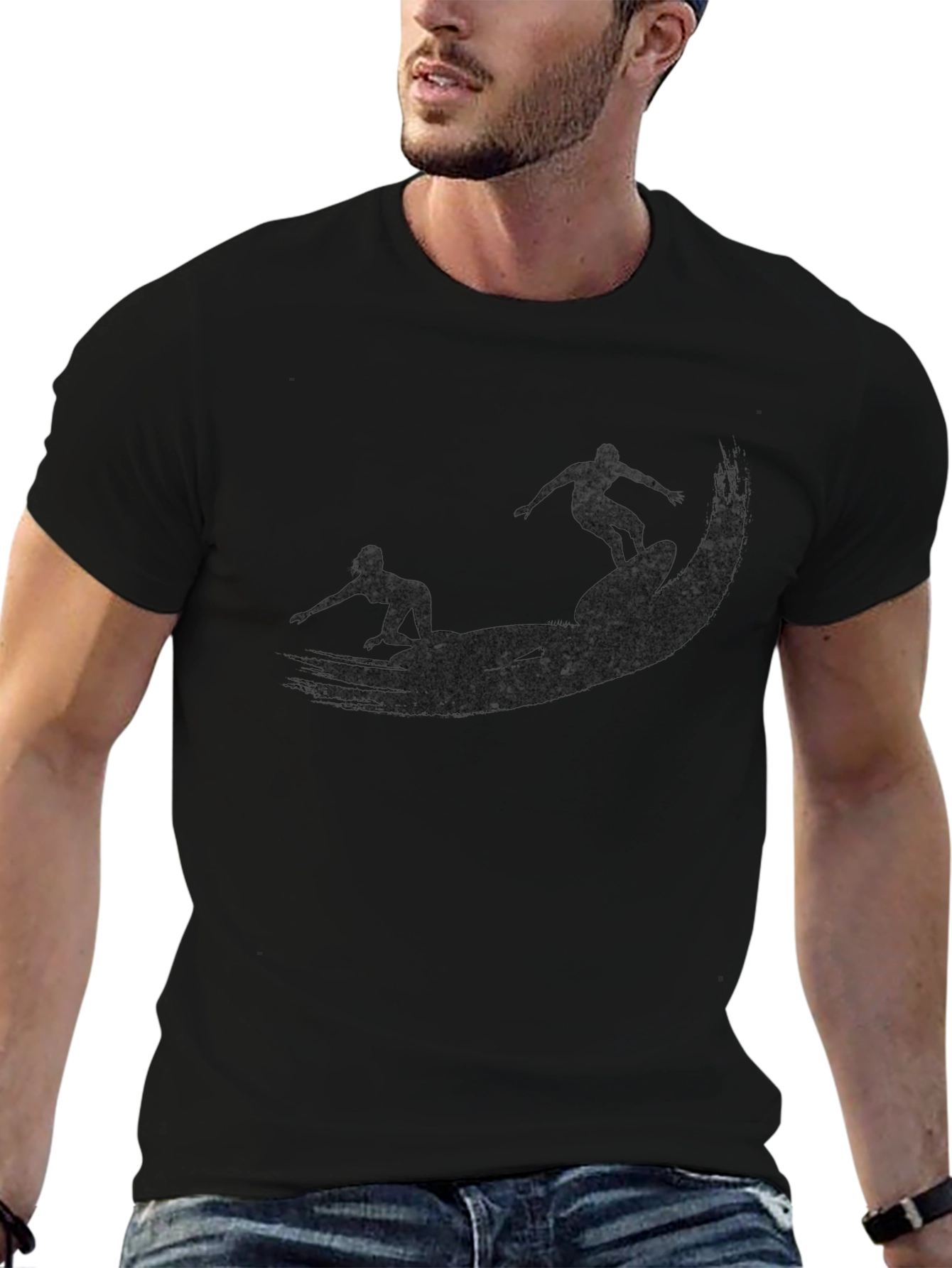 Surfer Silhouette Black T-Shirt