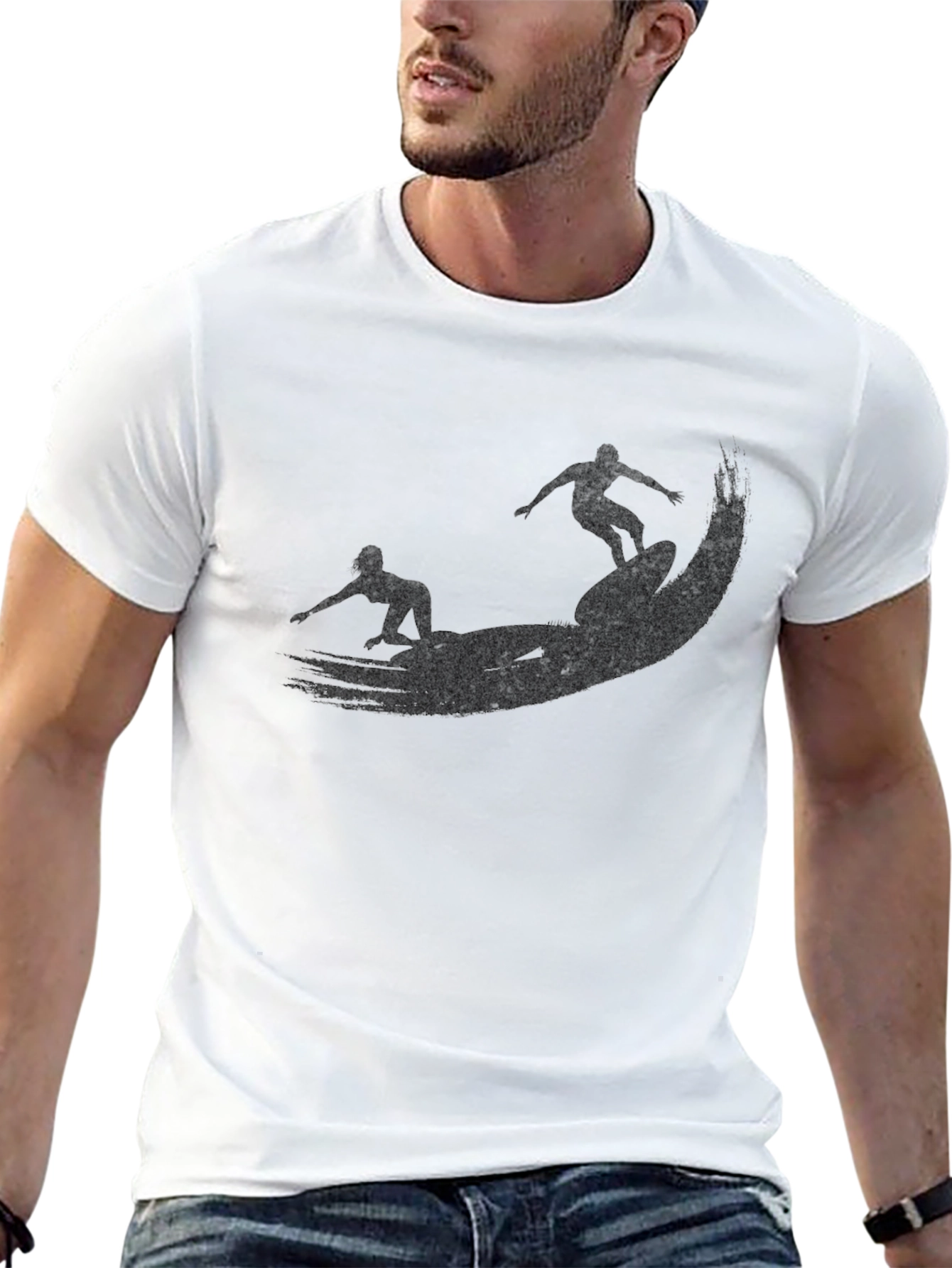 Surfer Silhouette Black T-Shirt