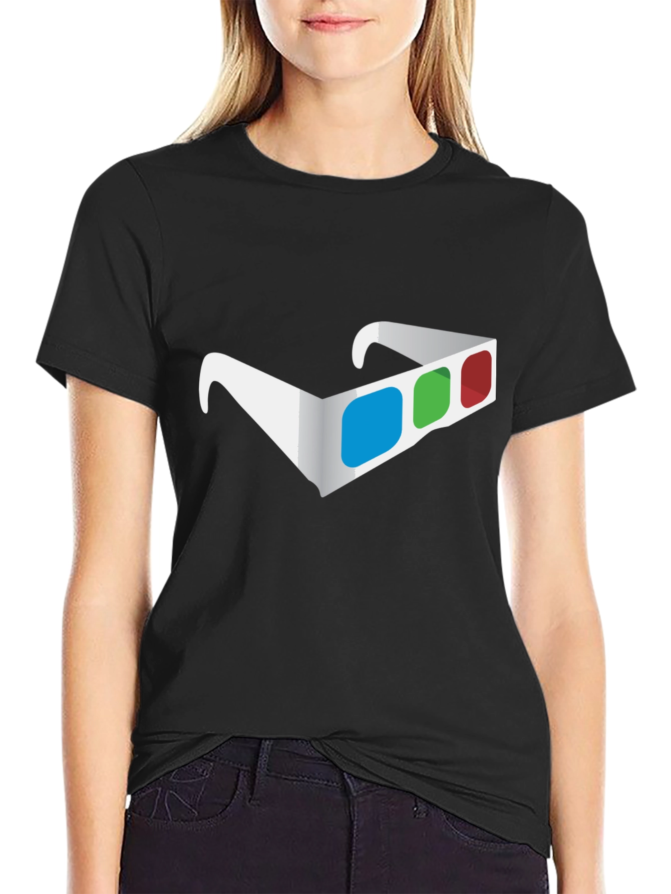 3D Glasses Graphic Tee - Stylish Mens Black T-Shirt