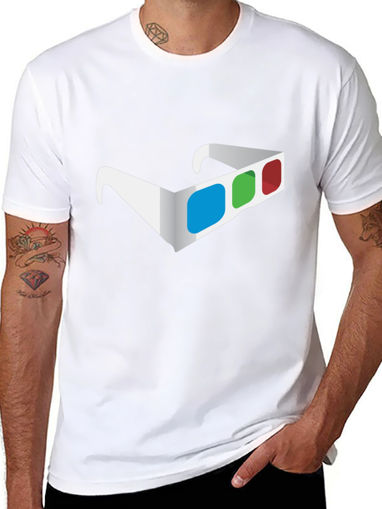 3D Glasses Graphic Tee - Stylish Mens Black T-Shirt