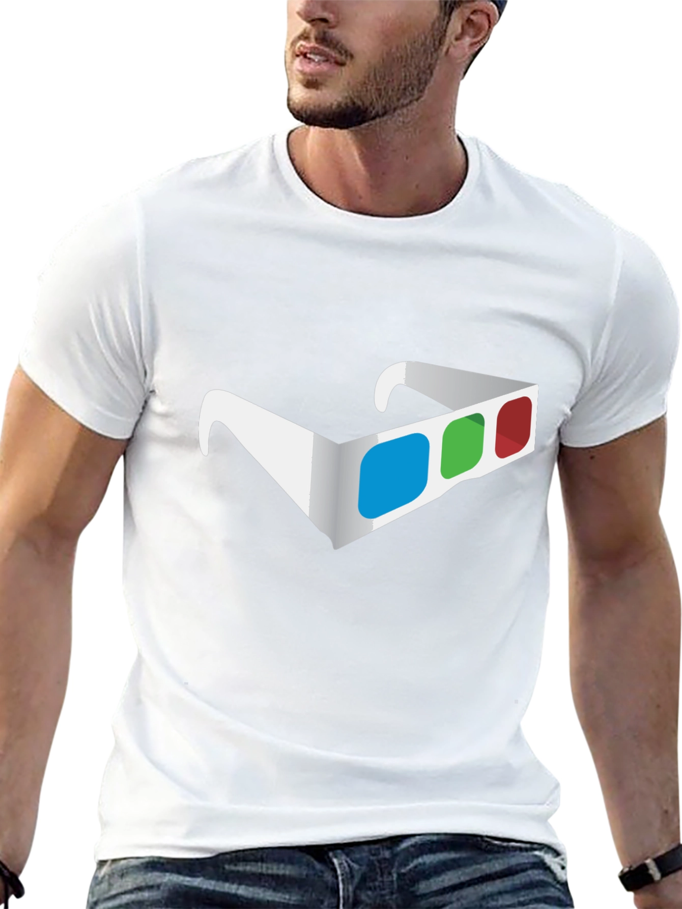 3D Glasses Graphic Tee - Stylish Mens Black T-Shirt