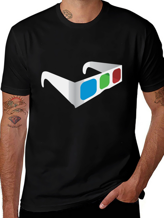 3D Glasses Graphic Tee - Stylish Mens Black T-Shirt