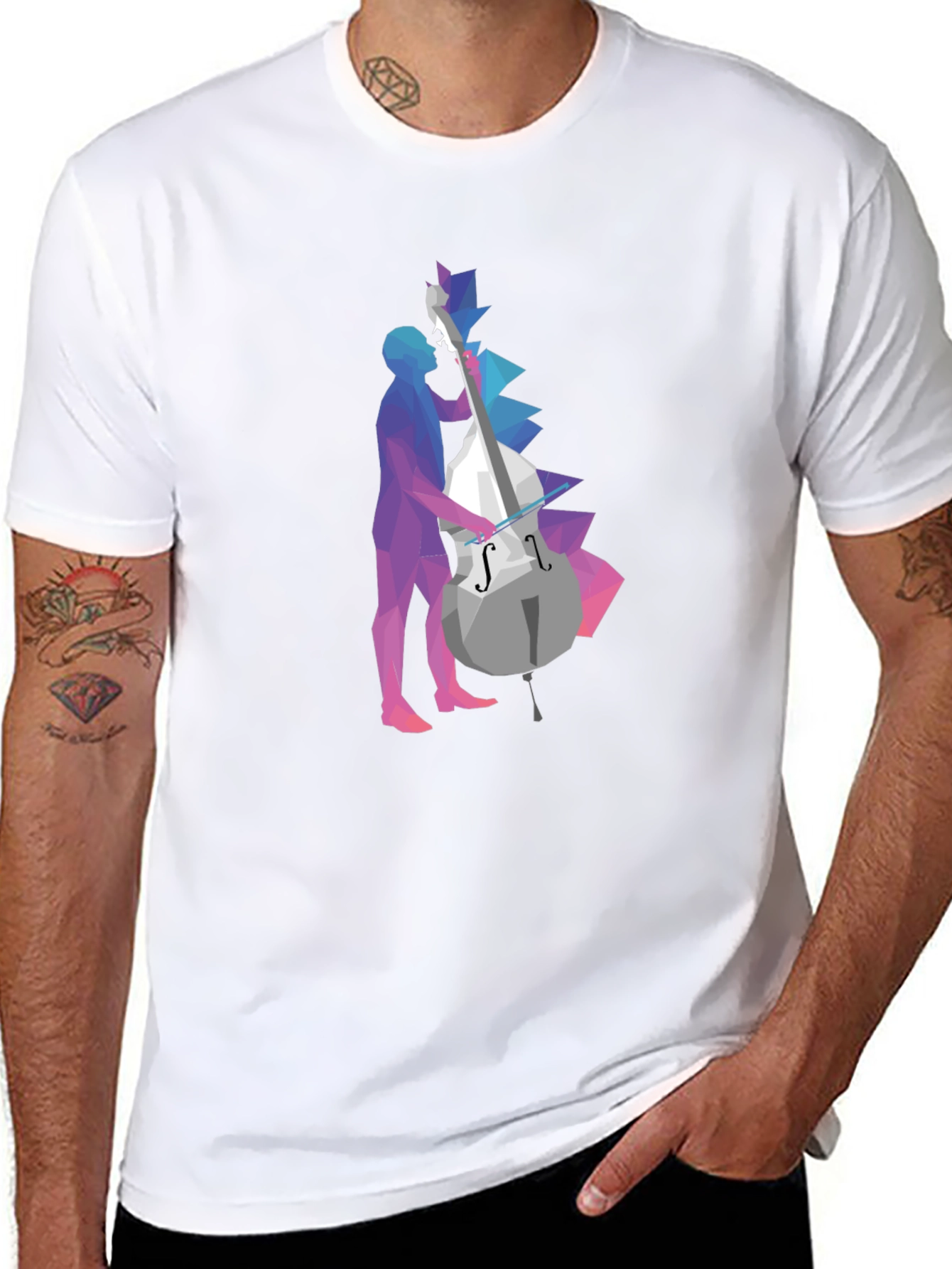 Abstract Geometric Bass Player Graphic Tee