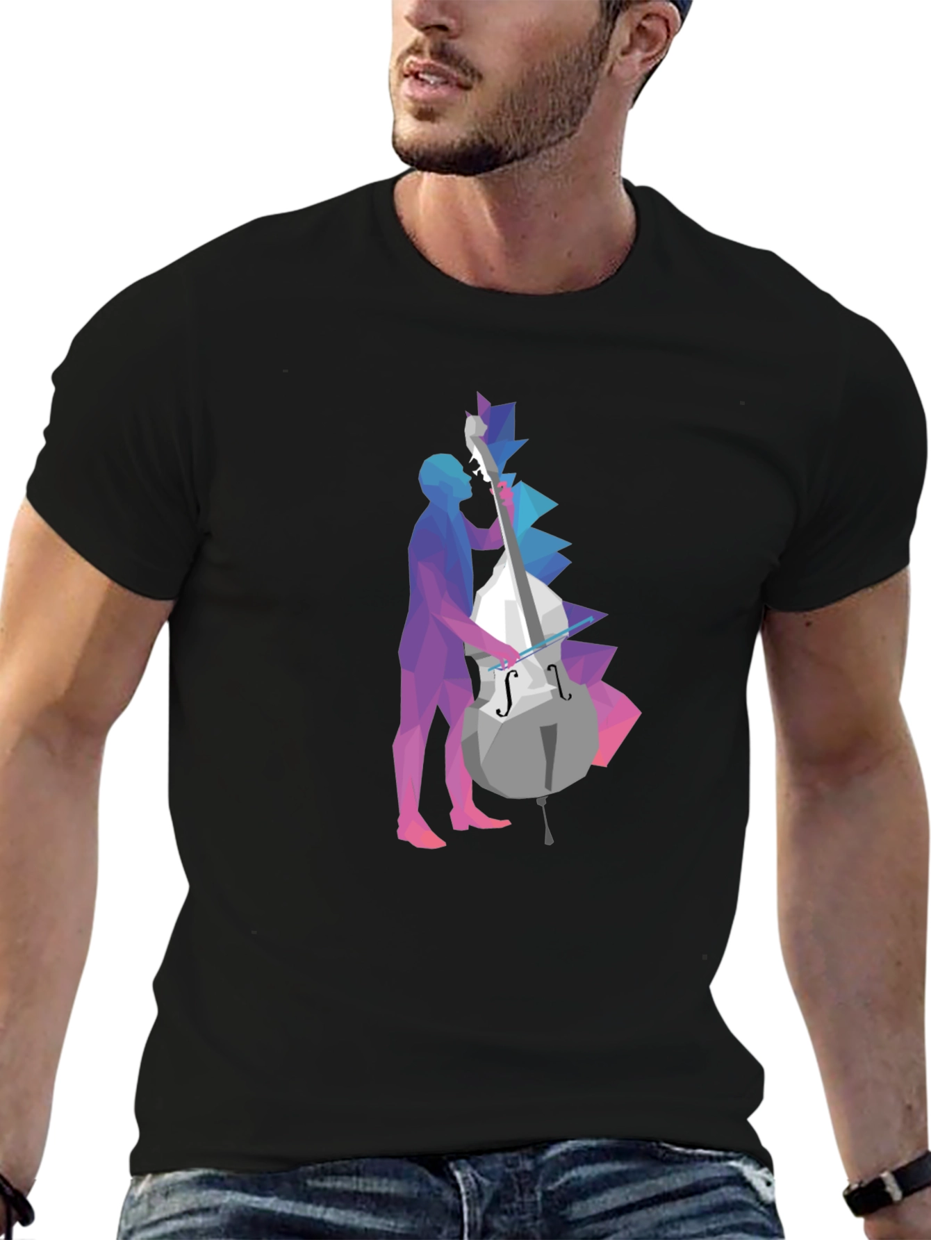 Abstract Geometric Bass Player Graphic Tee