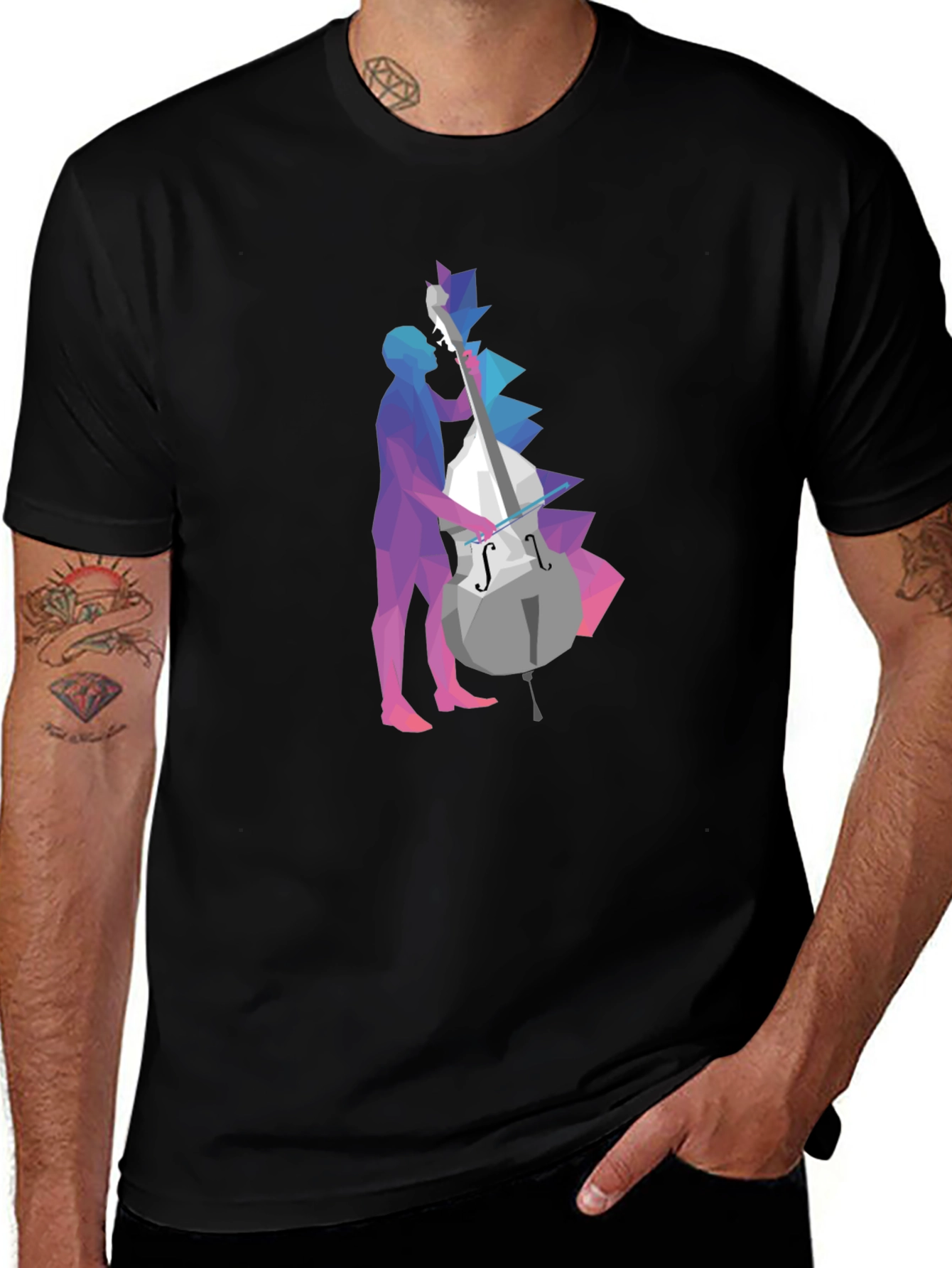 Abstract Geometric Bass Player Graphic Tee