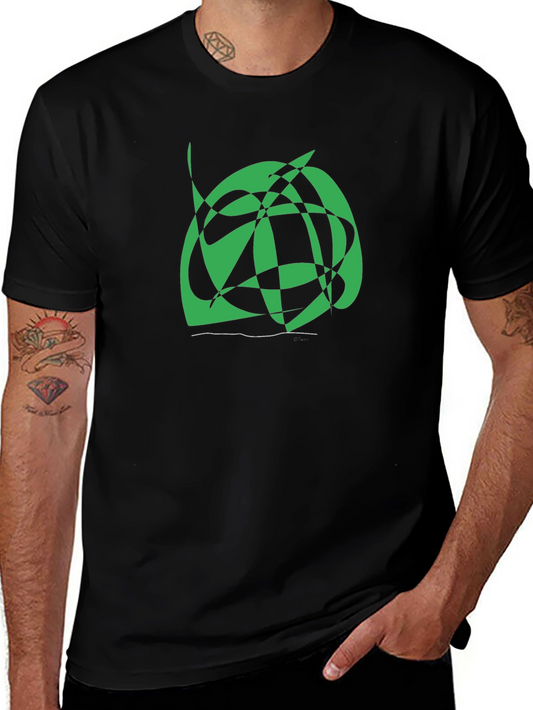 Abstract Green Graphic Print Black Tee