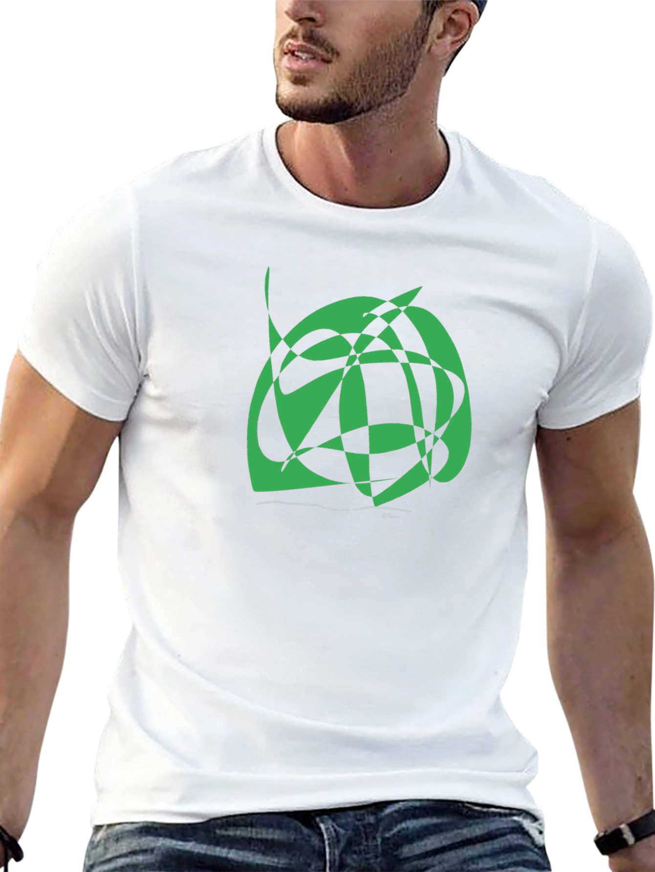 Abstract Green Graphic Print Black Tee