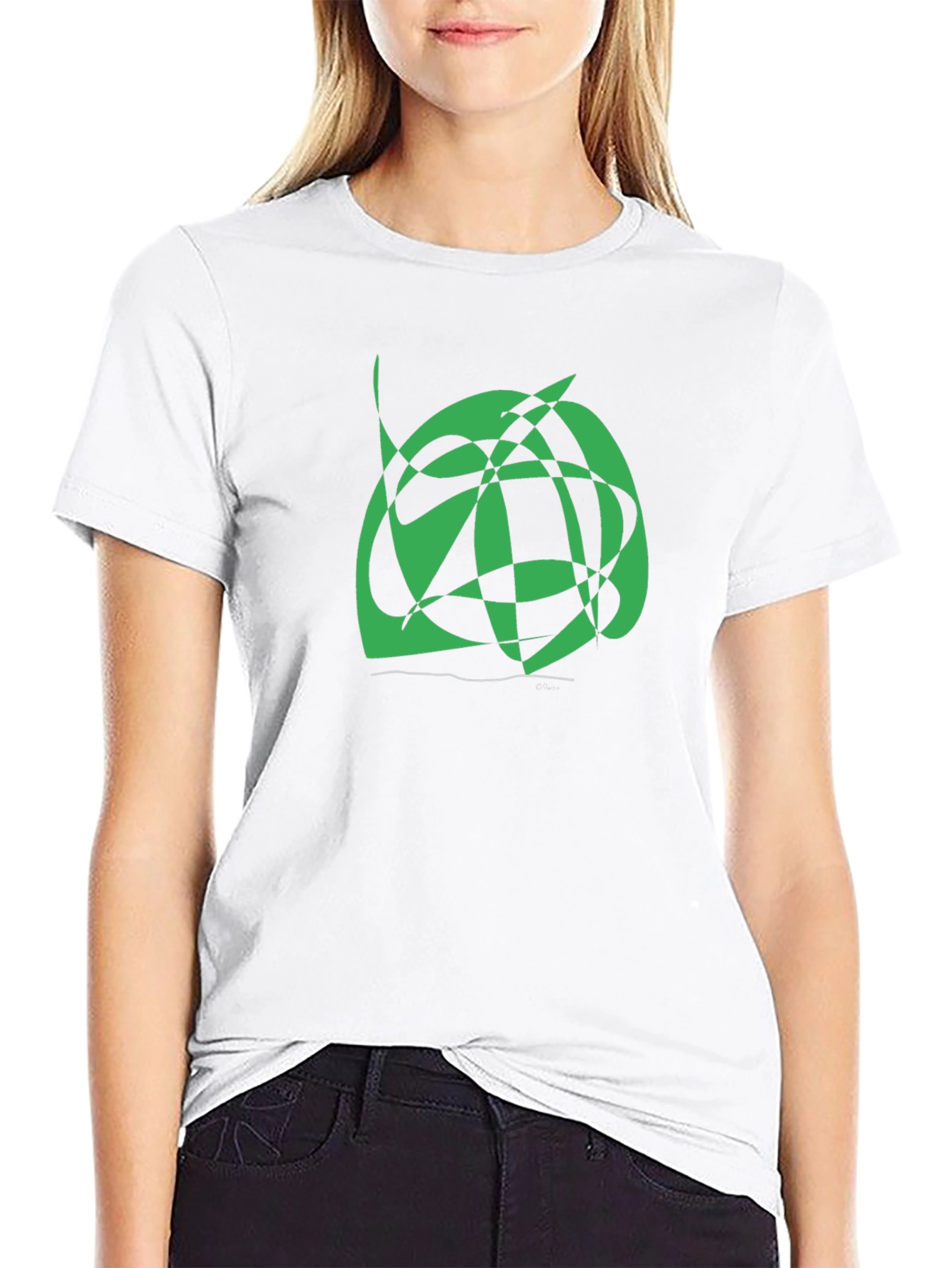 Abstract Green Graphic Print Black Tee