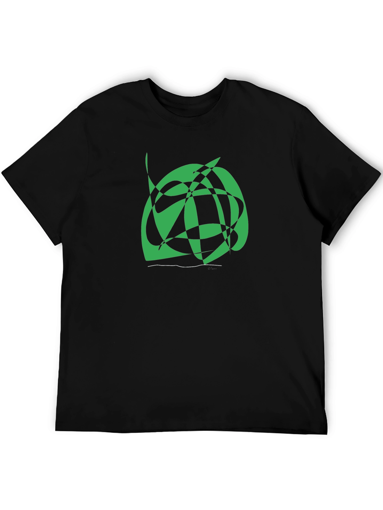 Abstract Green Graphic Print Black Tee