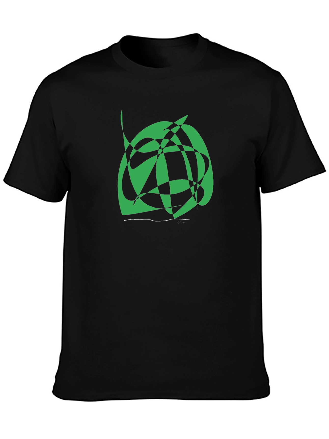 Abstract Green Graphic Print Black Tee
