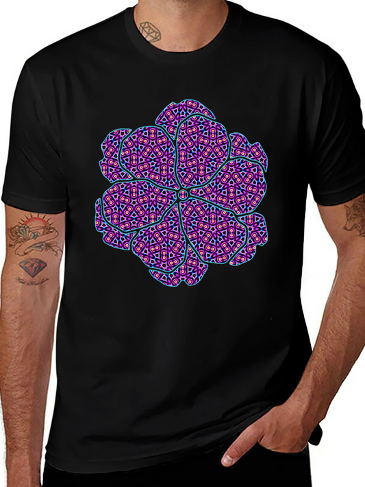 Abstract Geometric Floral Print Mens Black T-Shirt