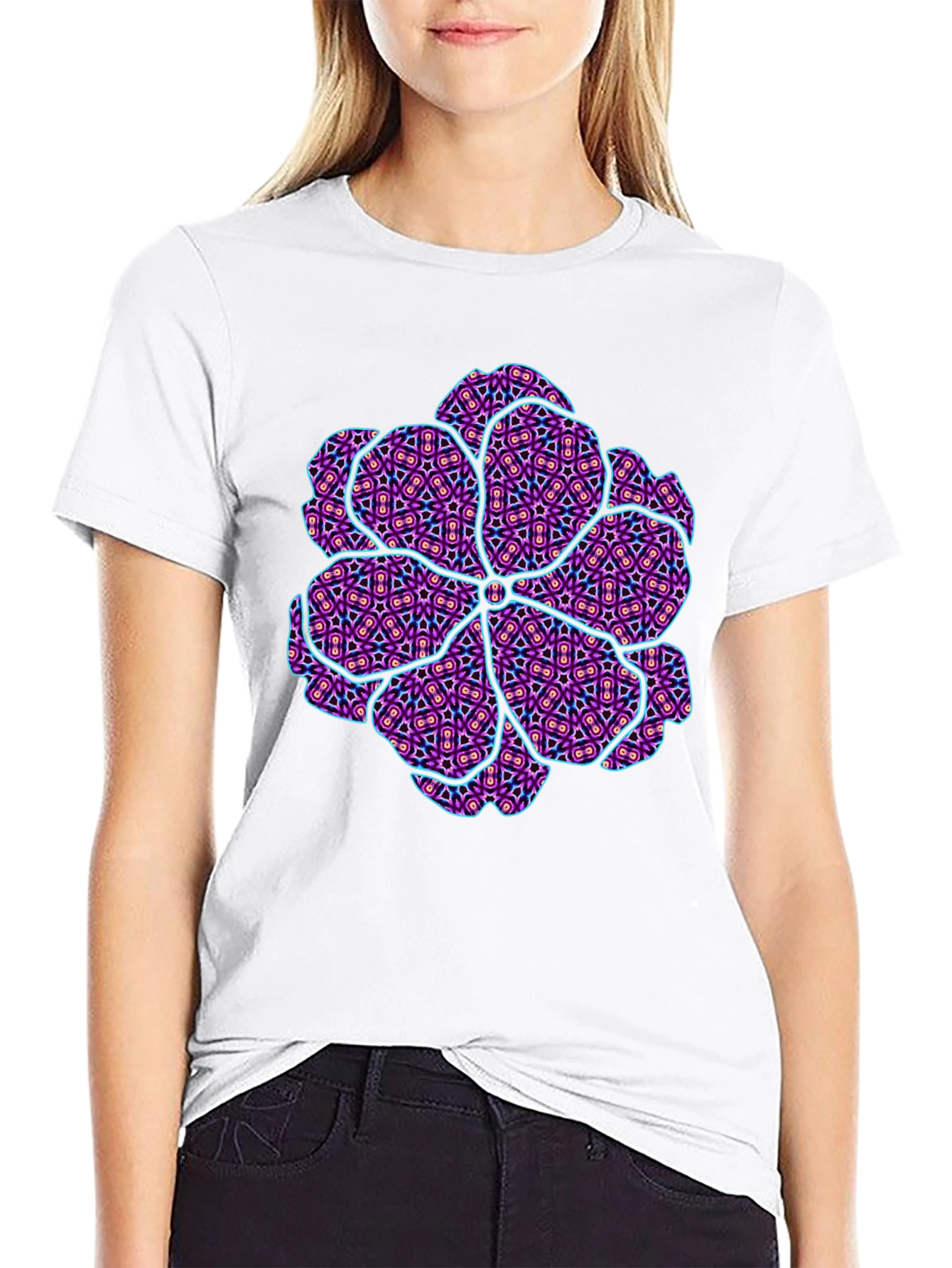 Abstract Geometric Floral Print Mens Black T-Shirt