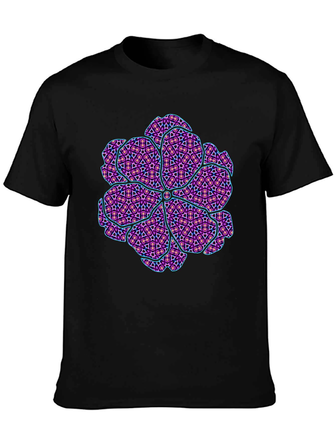 Abstract Geometric Floral Print Mens Black T-Shirt