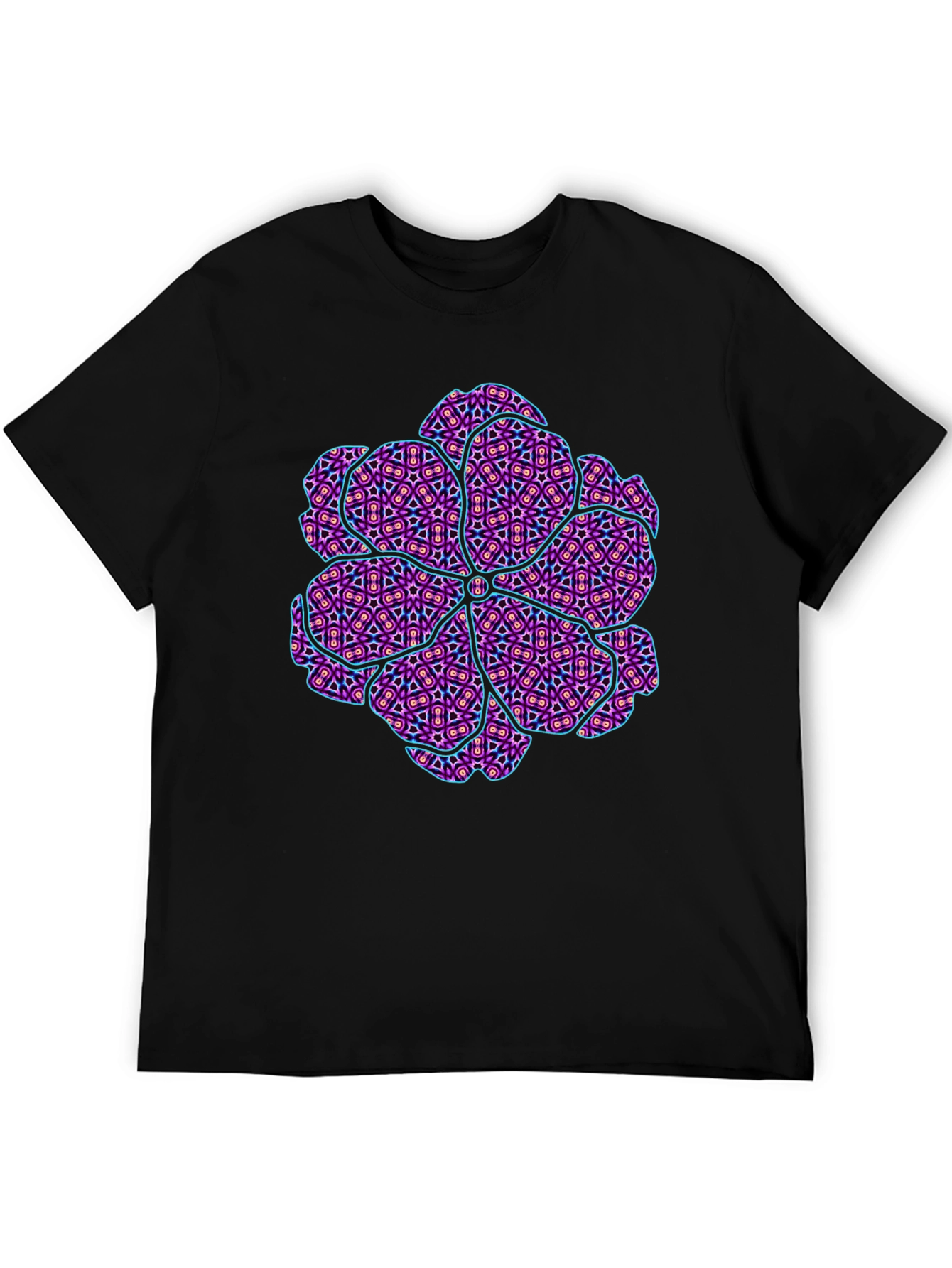 Abstract Geometric Floral Print Mens Black T-Shirt