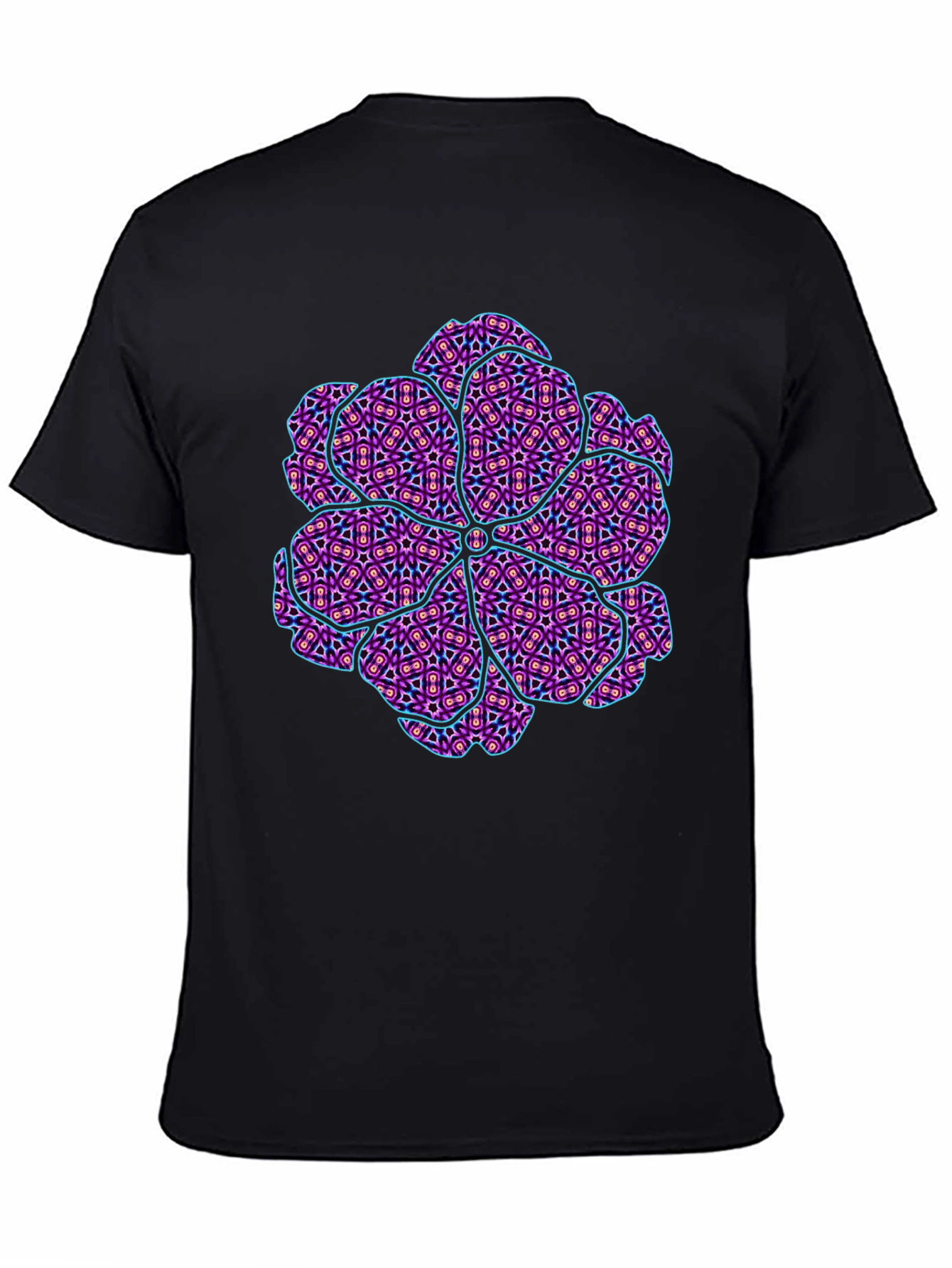 Abstract Geometric Floral Print Mens Black T-Shirt