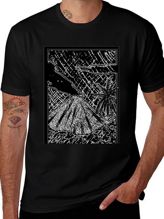 Abstract Volcano Graphic Tee - Black