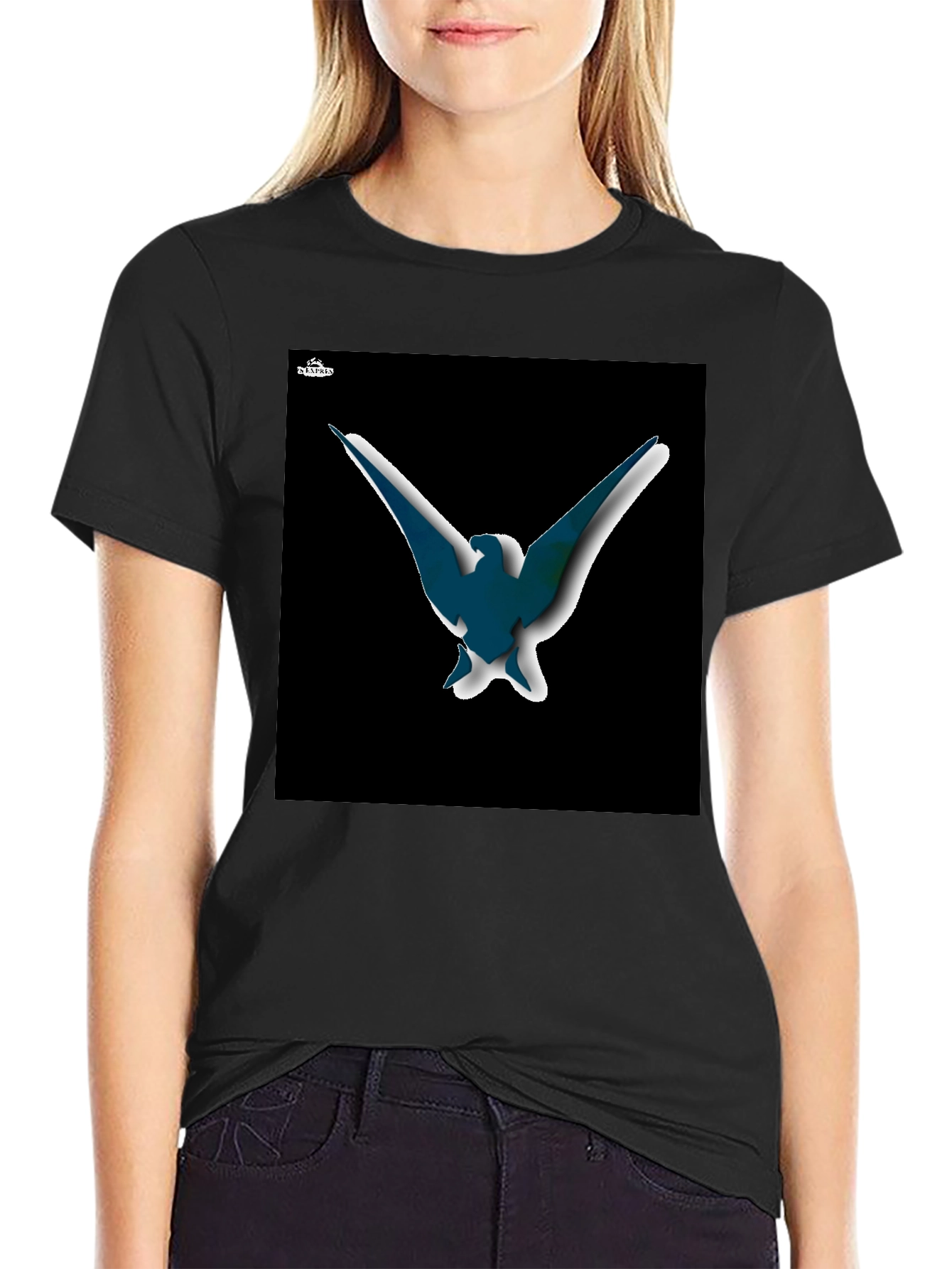 Abstract Bird Graphic T-Shirt - Black