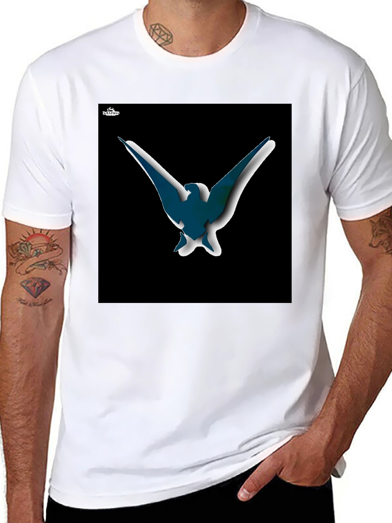 Abstract Bird Graphic T-Shirt - Black