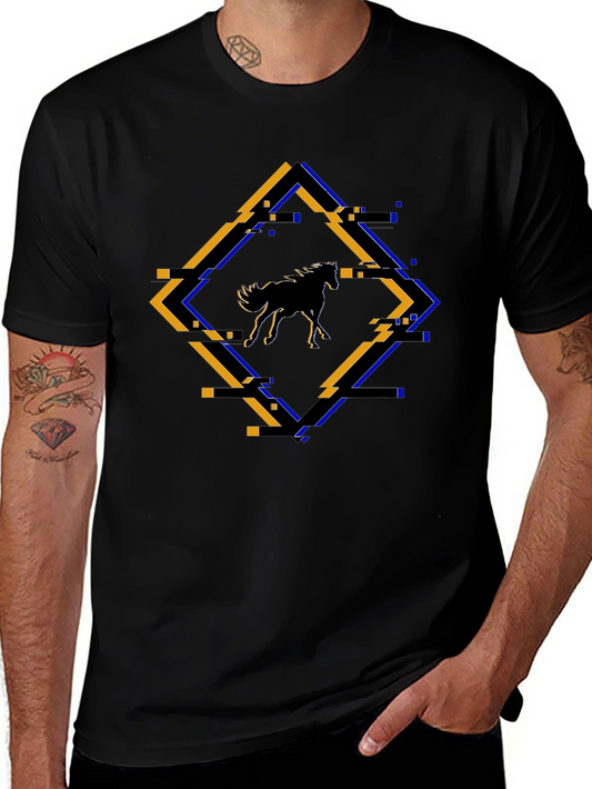 Abstract Horse Graphic Tee - Black Cotton Shirt