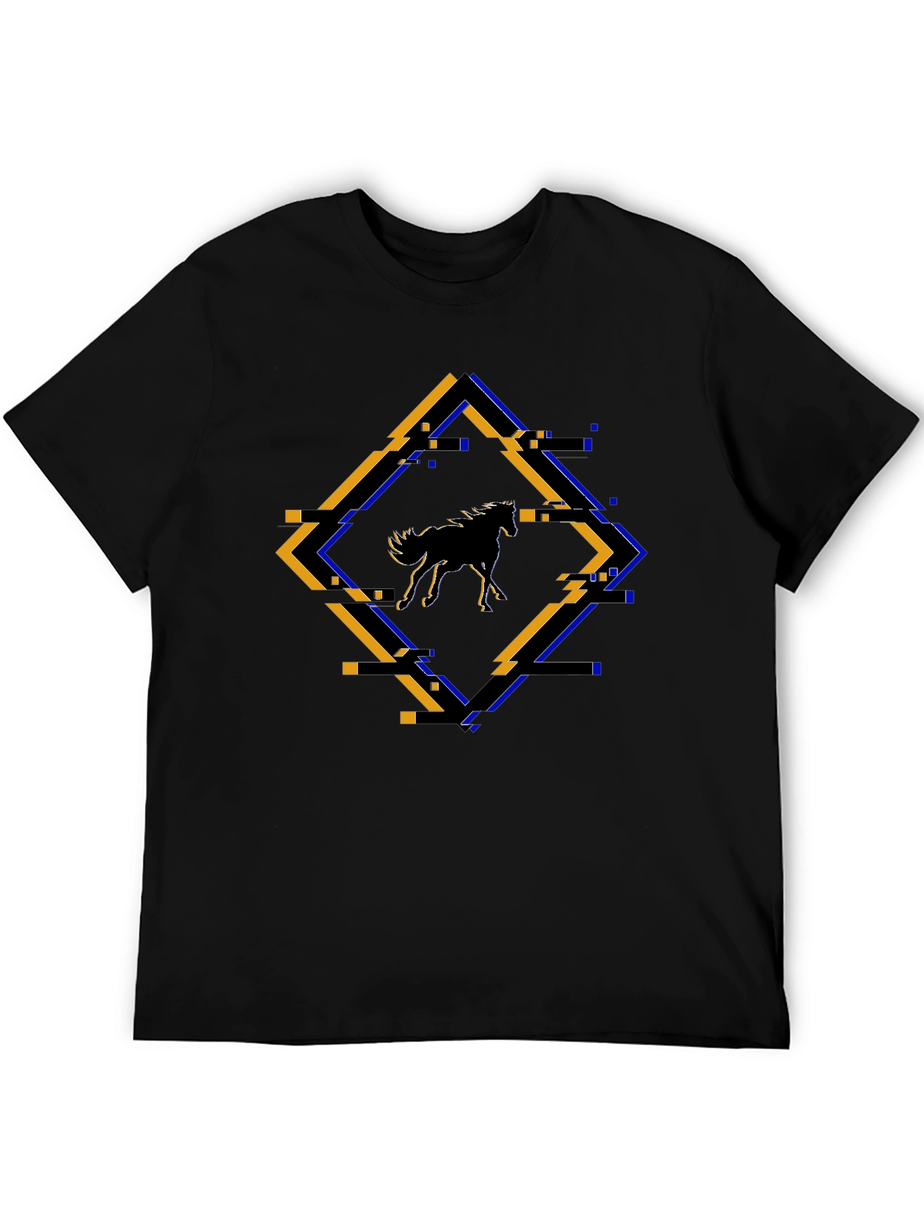 Abstract Horse Graphic Tee - Black Cotton Shirt