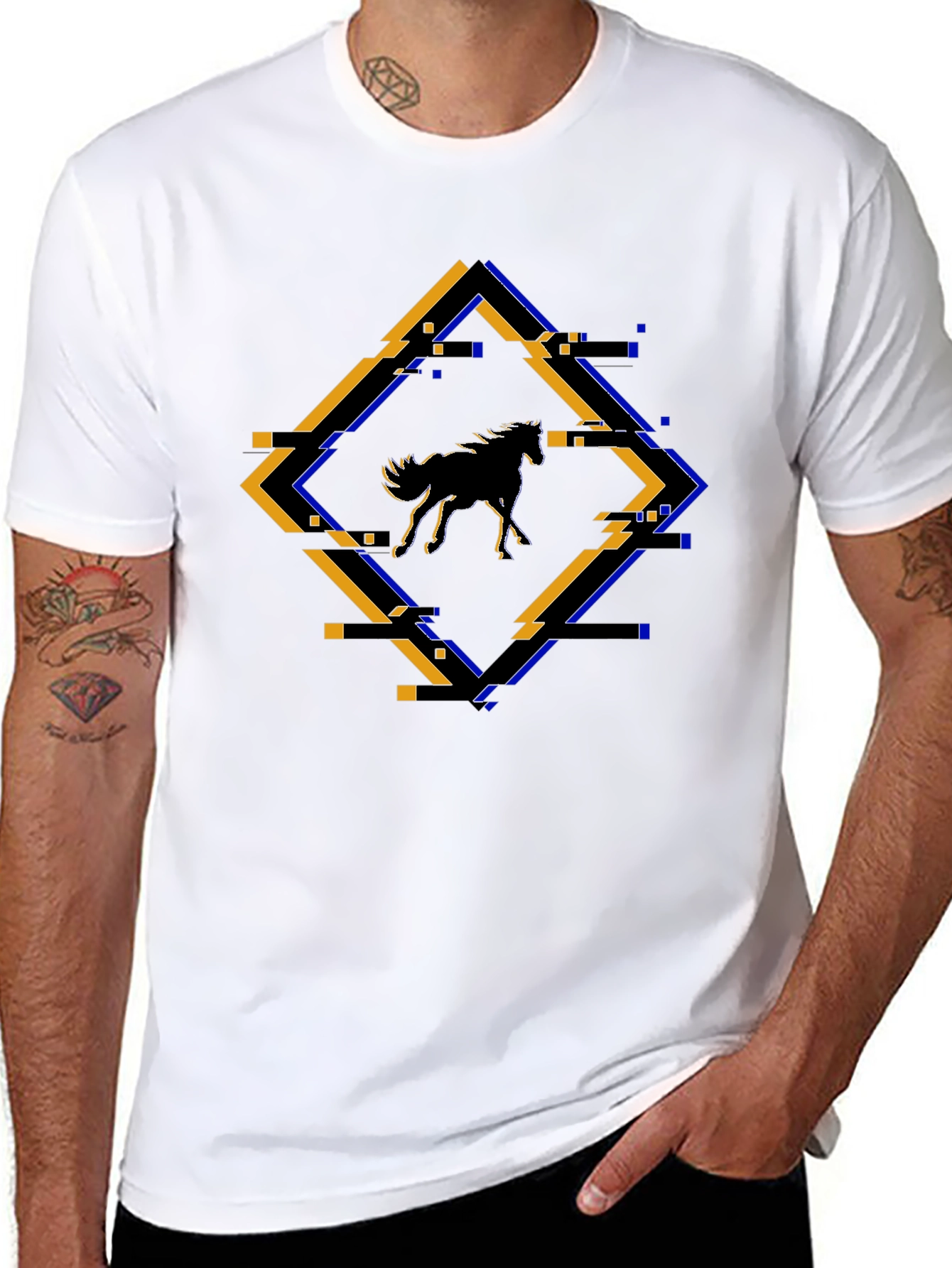 Abstract Horse Graphic Tee - Black Cotton Shirt