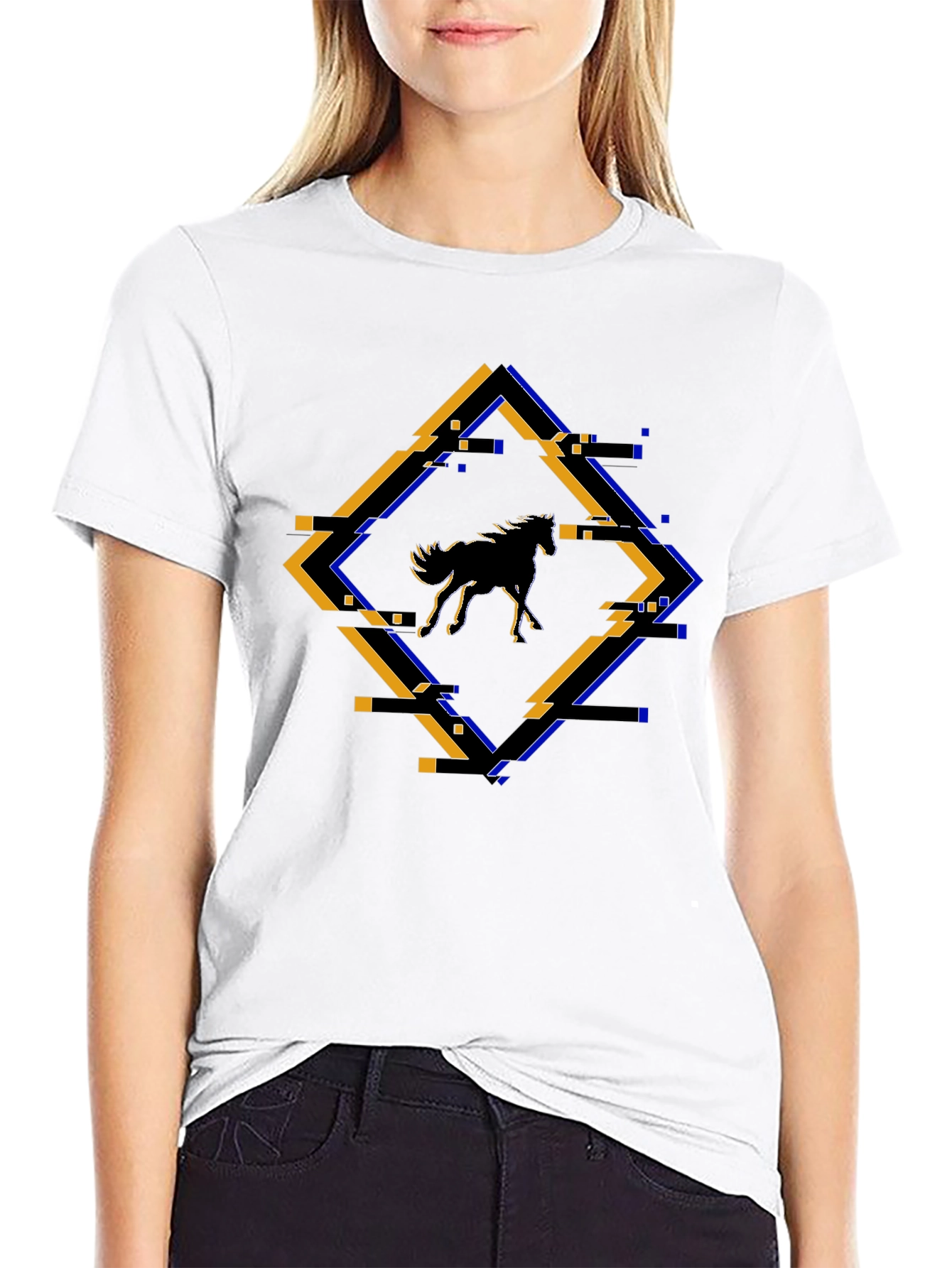 Abstract Horse Graphic Tee - Black Cotton Shirt