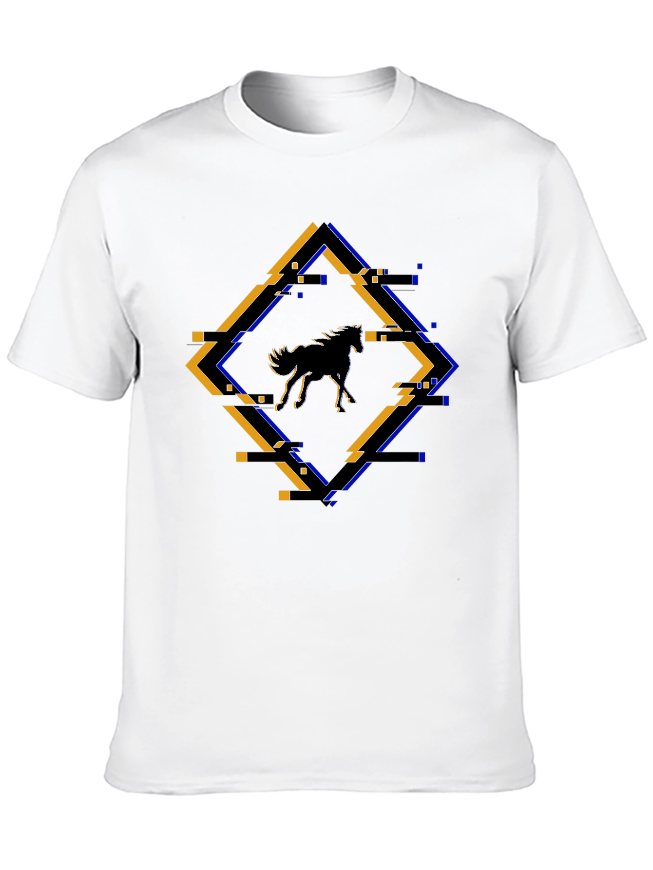 Abstract Horse Graphic Tee - Black Cotton Shirt