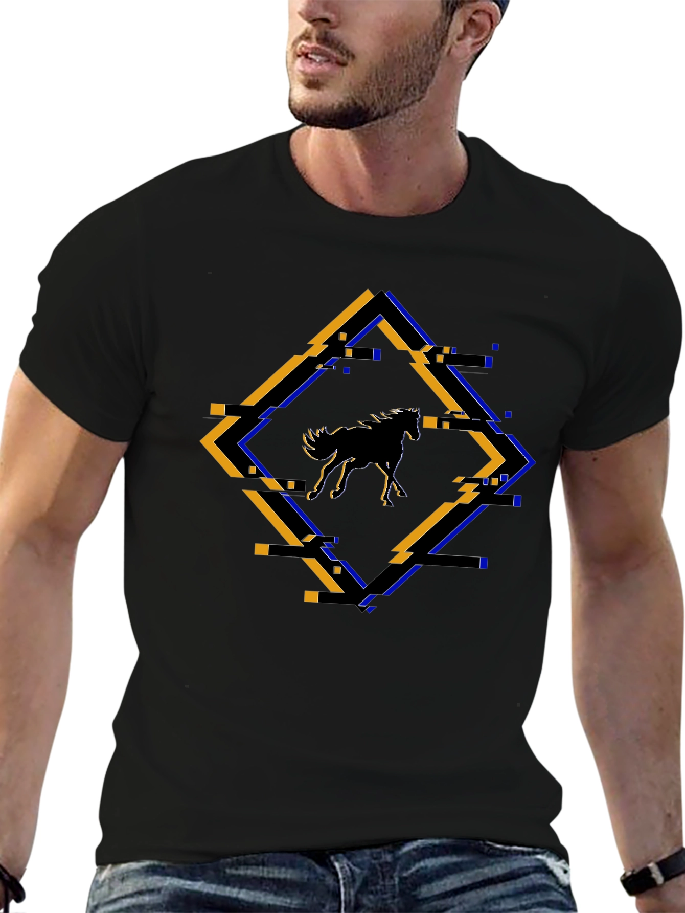 Abstract Horse Graphic Tee - Black Cotton Shirt