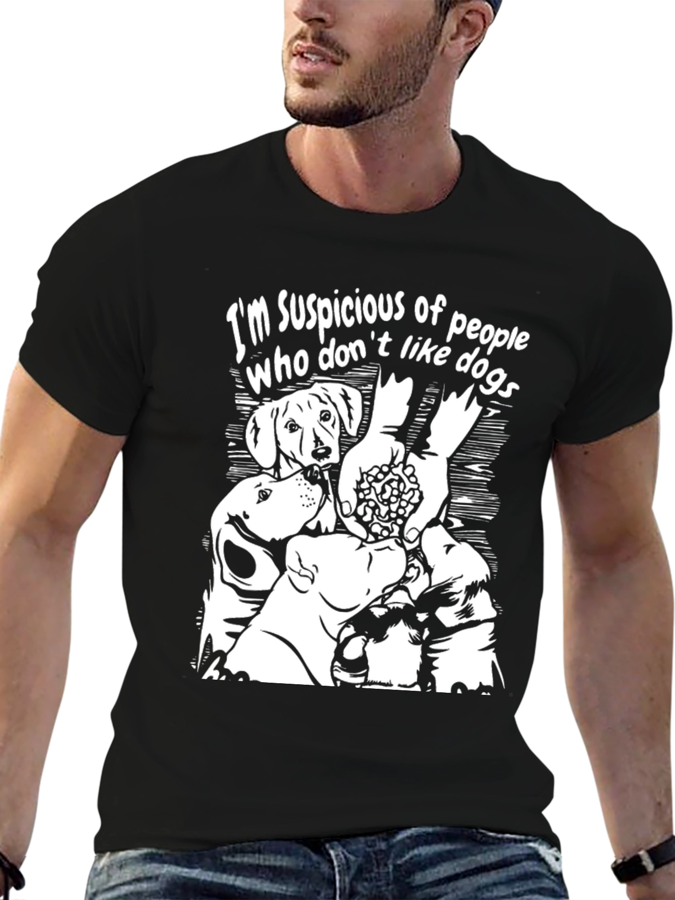 Suspicious Dog Lover Black T-Shirt