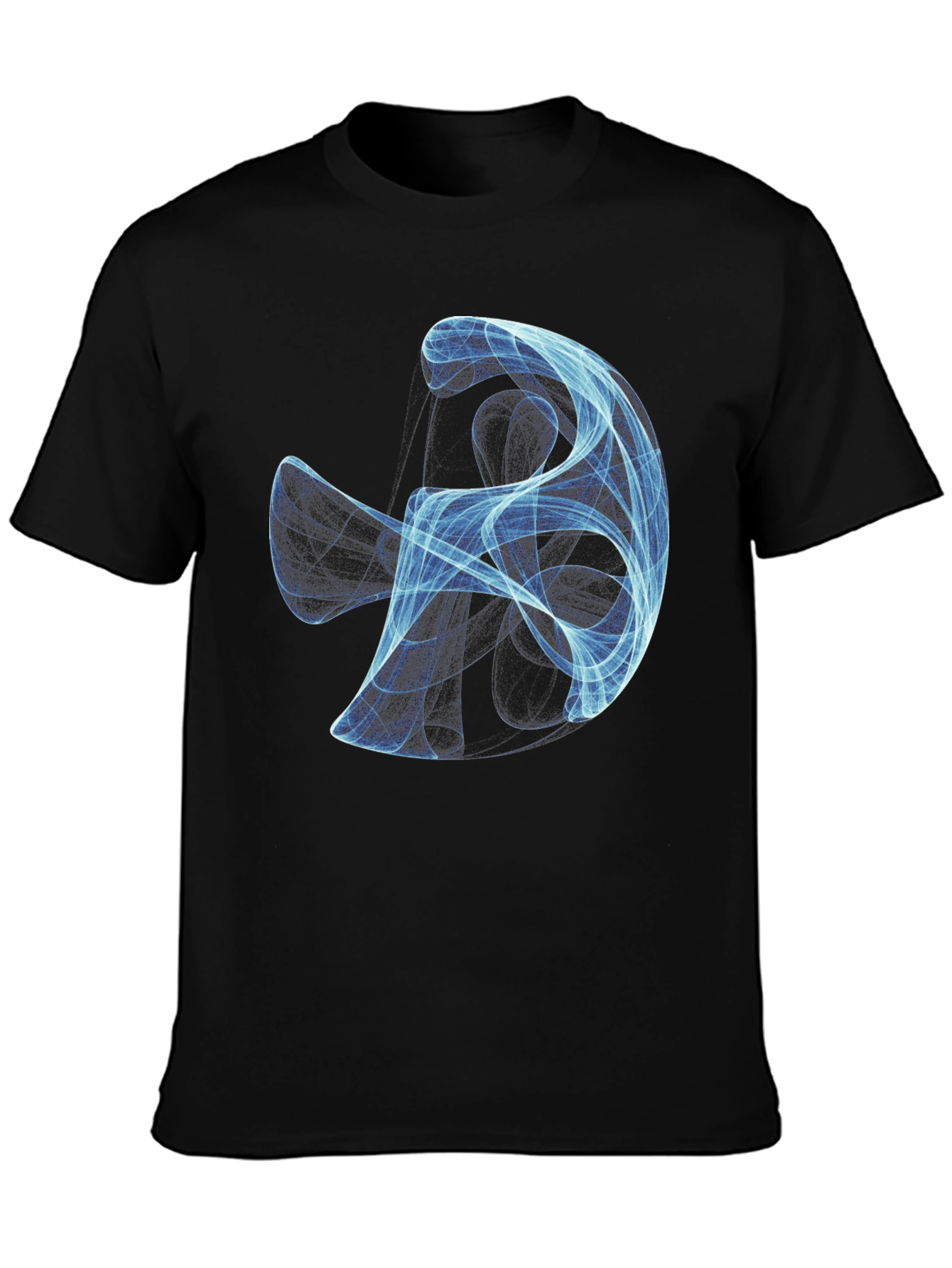 Abstract Blue Swirl Graphic Black T-Shirt