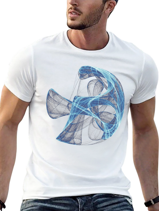 Abstract Blue Swirl Graphic Black T-Shirt