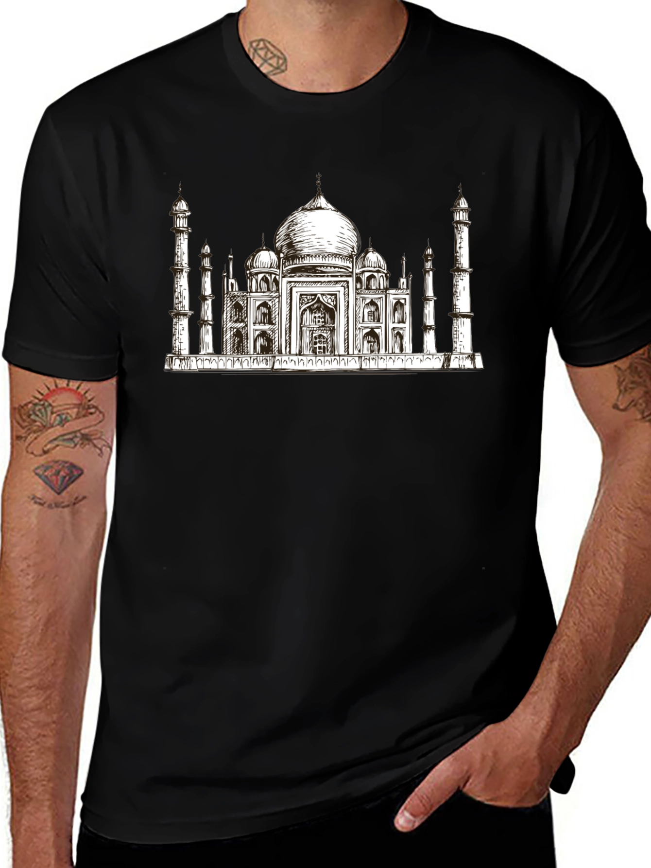 Taj Mahal Graphic Print Black T-Shirt