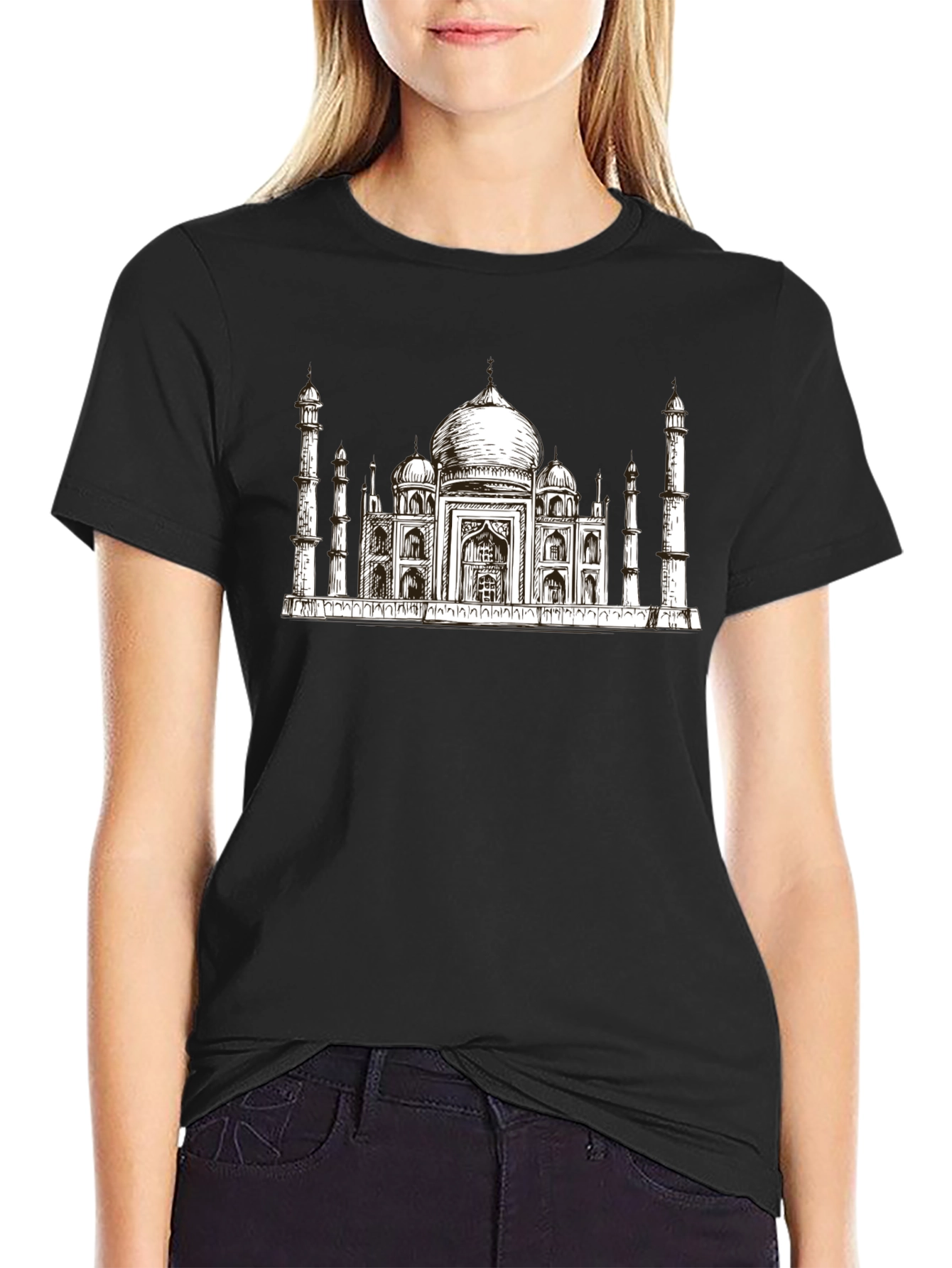Taj Mahal Graphic Print Black T-Shirt