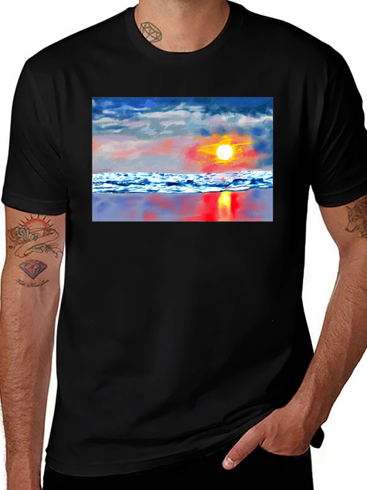 Sunset Beach Graphic Tee - Black Cotton T-Shirt