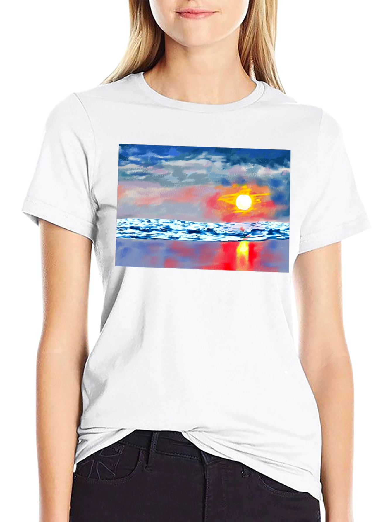 Sunset Beach Graphic Tee - Black Cotton T-Shirt