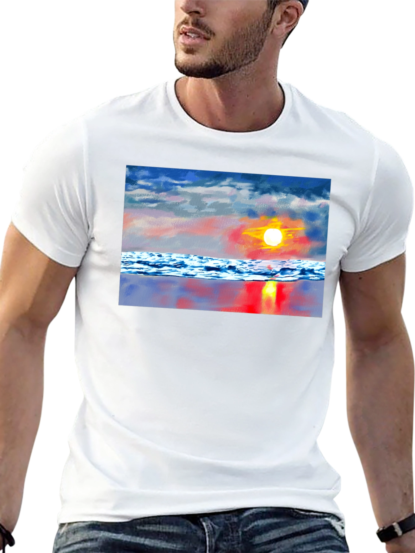Sunset Beach Graphic Tee - Black Cotton T-Shirt