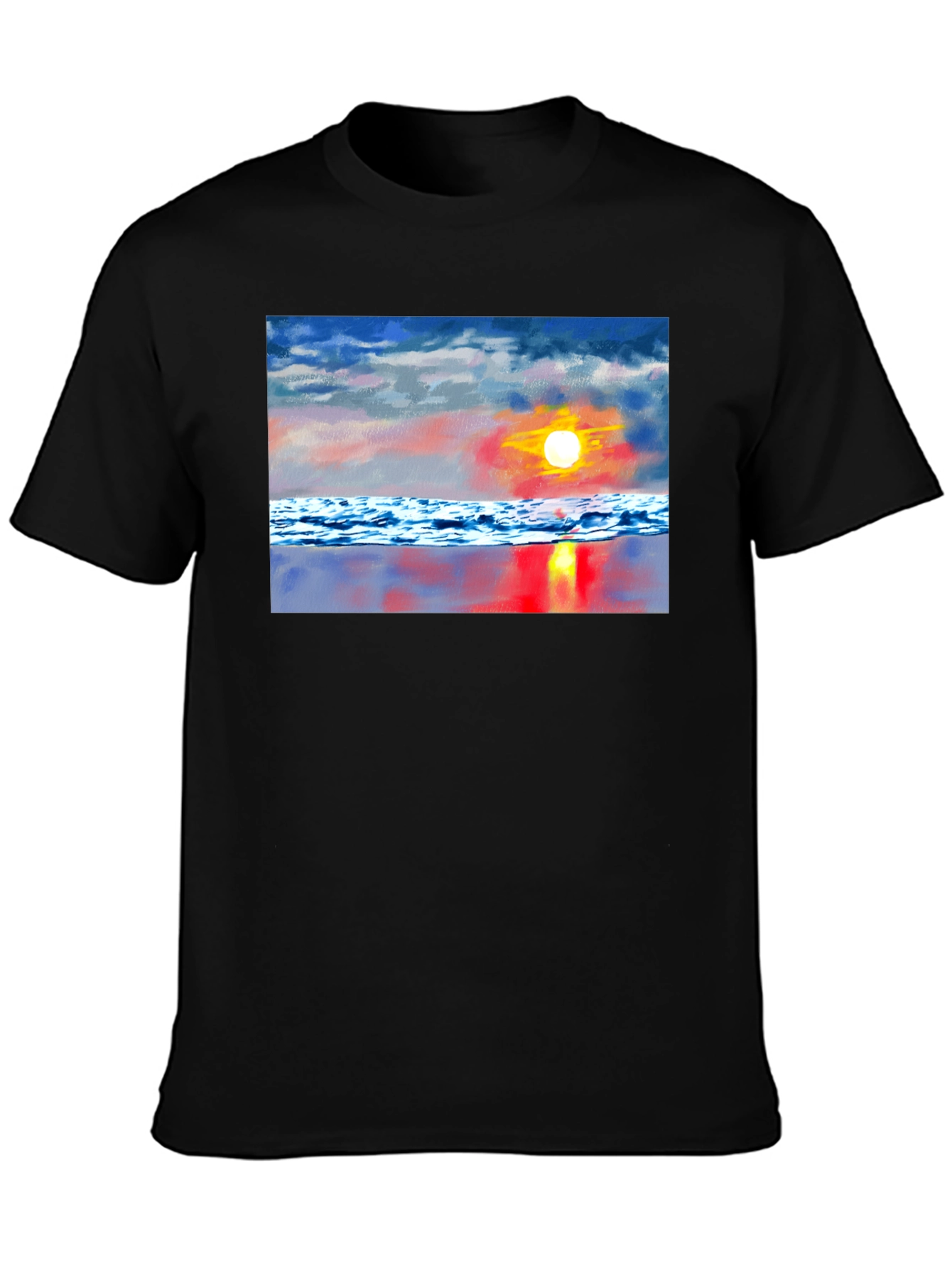 Sunset Beach Graphic Tee - Black Cotton T-Shirt