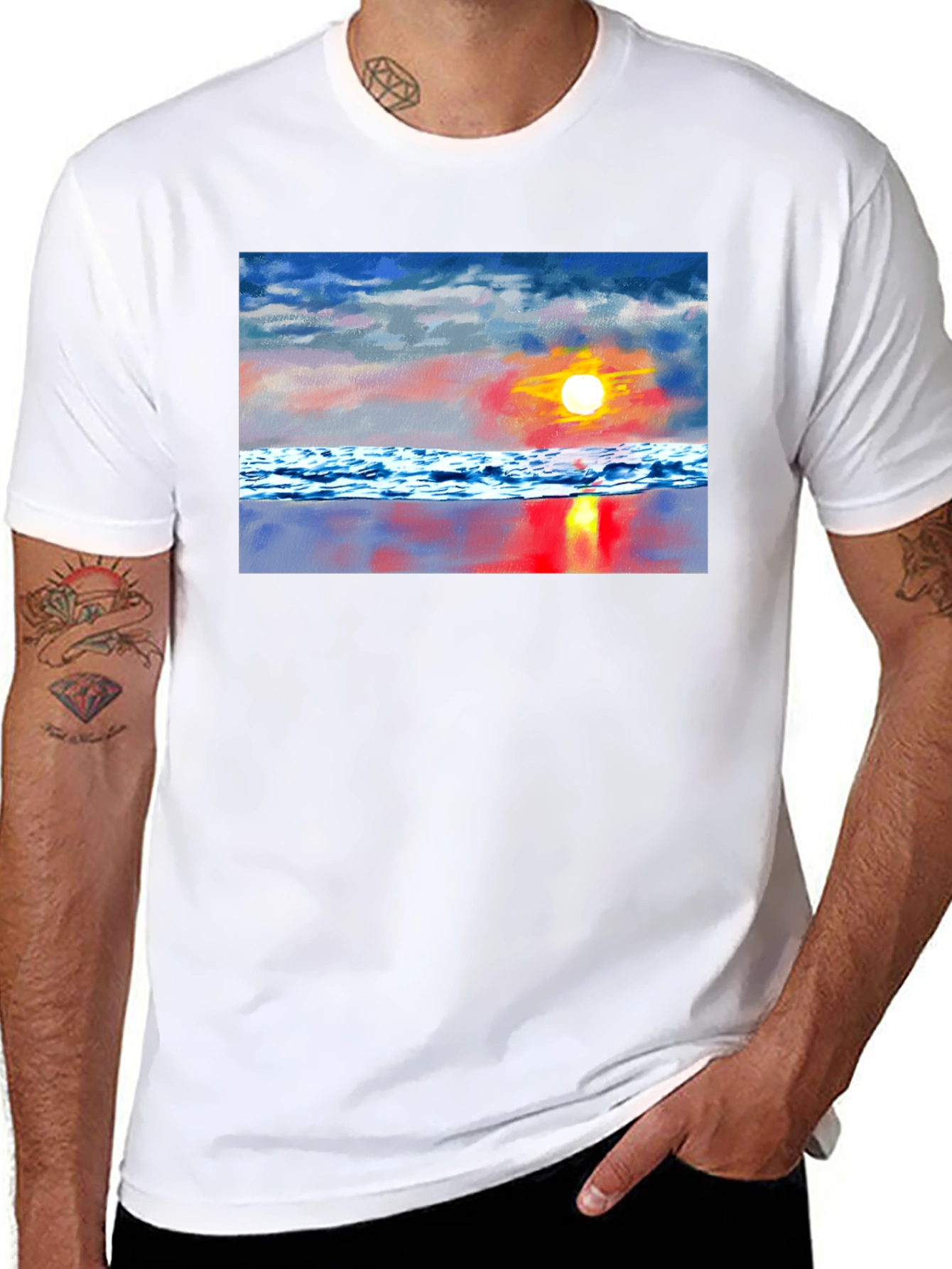 Sunset Beach Graphic Tee - Black Cotton T-Shirt