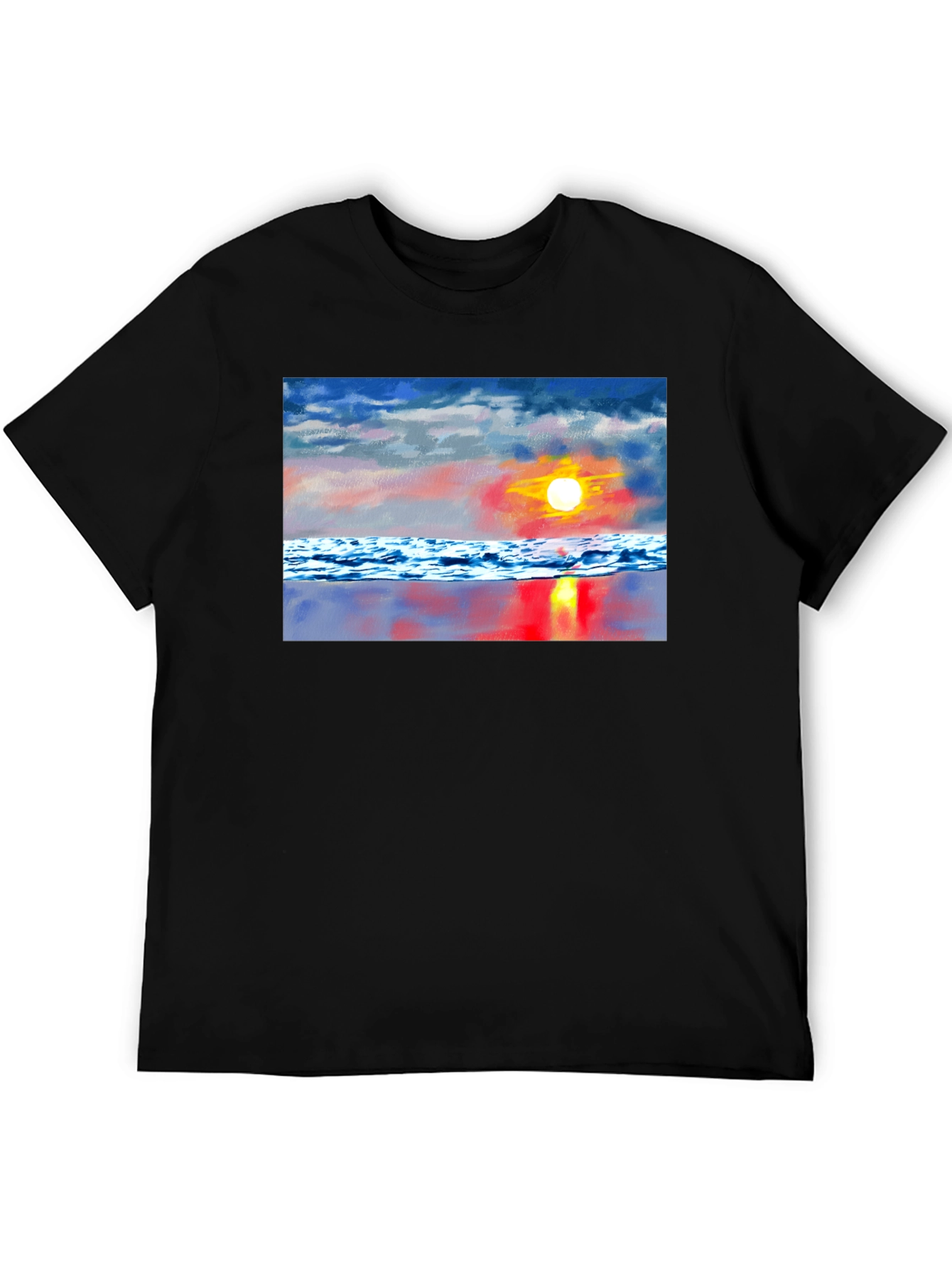 Sunset Beach Graphic Tee - Black Cotton T-Shirt