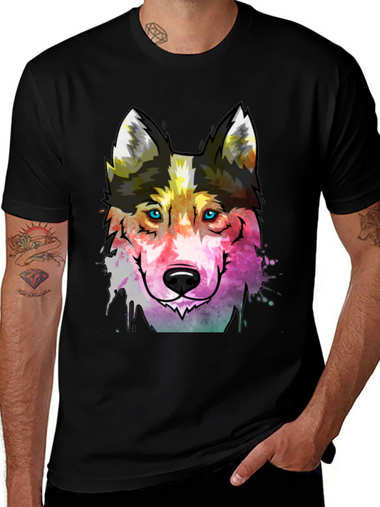 Abstract Wolf Graphic Tee - Mens Black T-Shirt