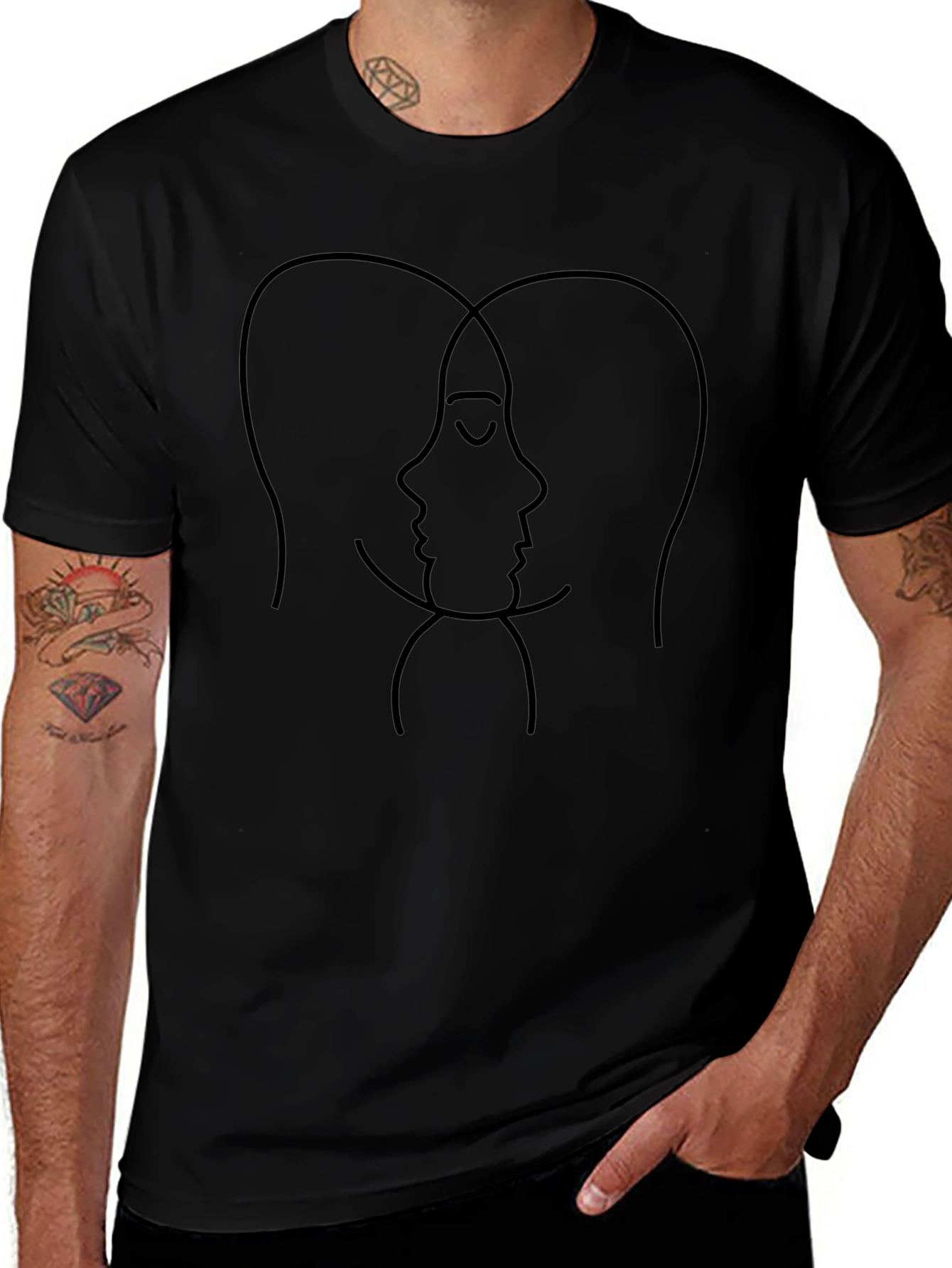 Abstract Faces Graphic Black T-Shirt